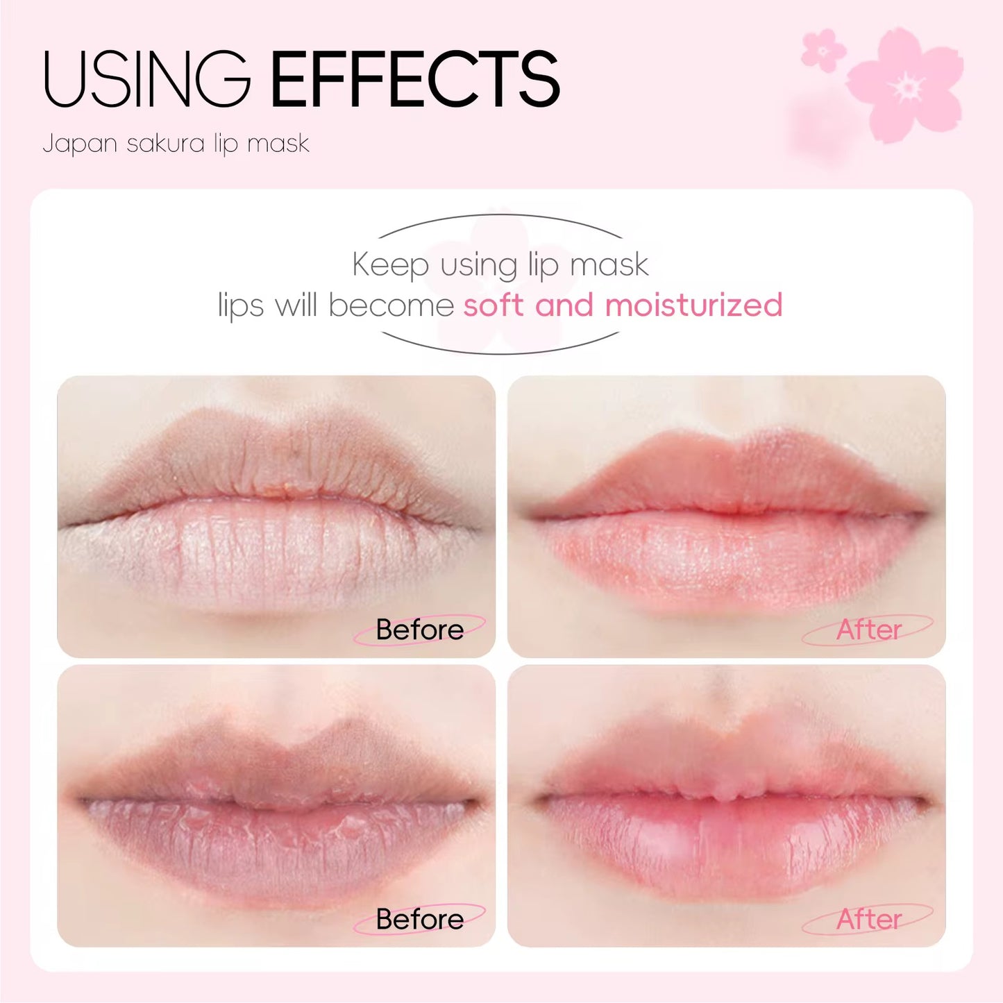 LAIKOU Japan Sakura Hydrating Lip Mask - 2 stuks Moisturizes Nourishes and Smooths - Zacht Kersenbloesem Lipmasker Verzorging Hydraterend Diep Voedend Vermindert Fijne Lijntjes Verwijdert Dode Huid Uitdroging - 6 g