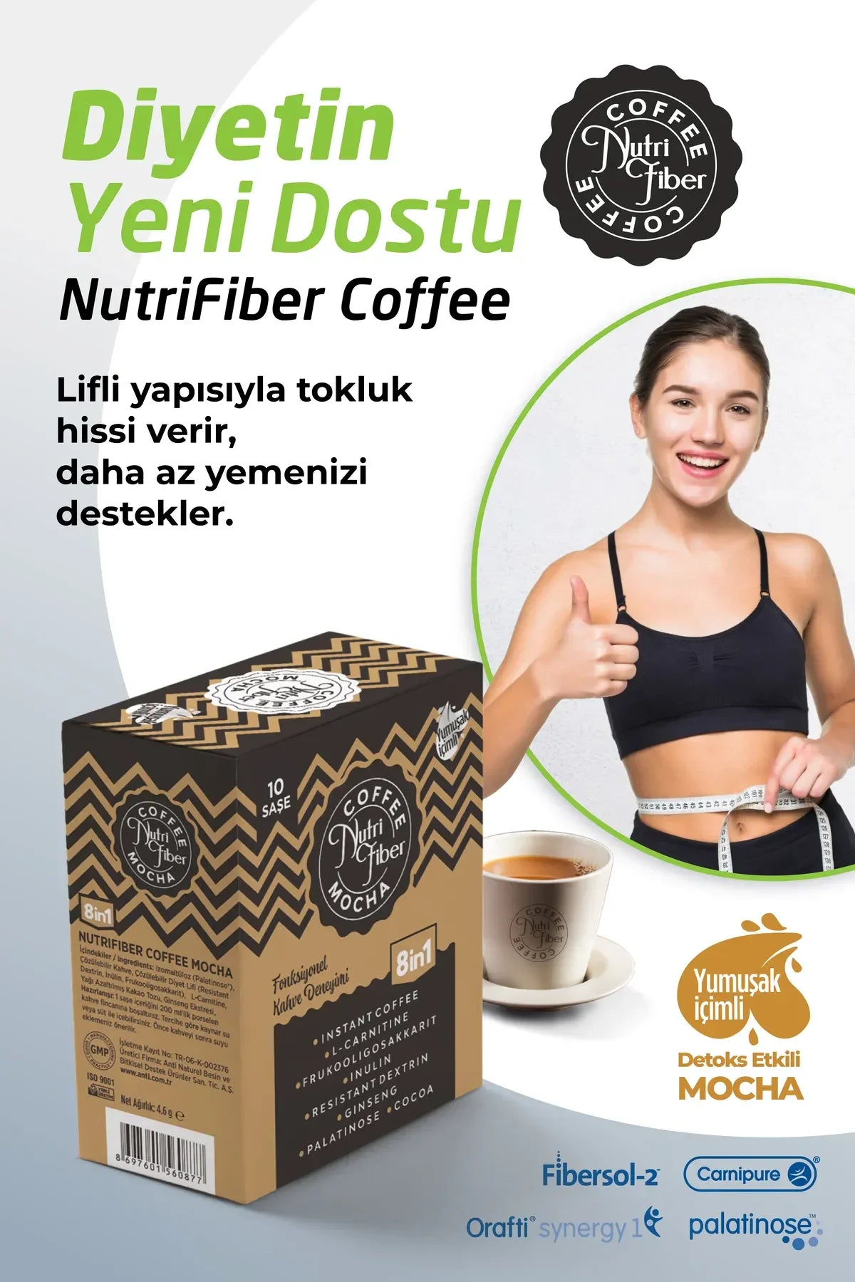 Nutrifiber® Koffie Mocha 8 in 1 Detox Koffie - Cichorei Instant Koffie - Dagelijkse verzelbenodigheid - Probiotische Effect - Vetbverbranding - Inuline - L-carnitine - Dieet - Ginseng - Cacao - 10 stuks