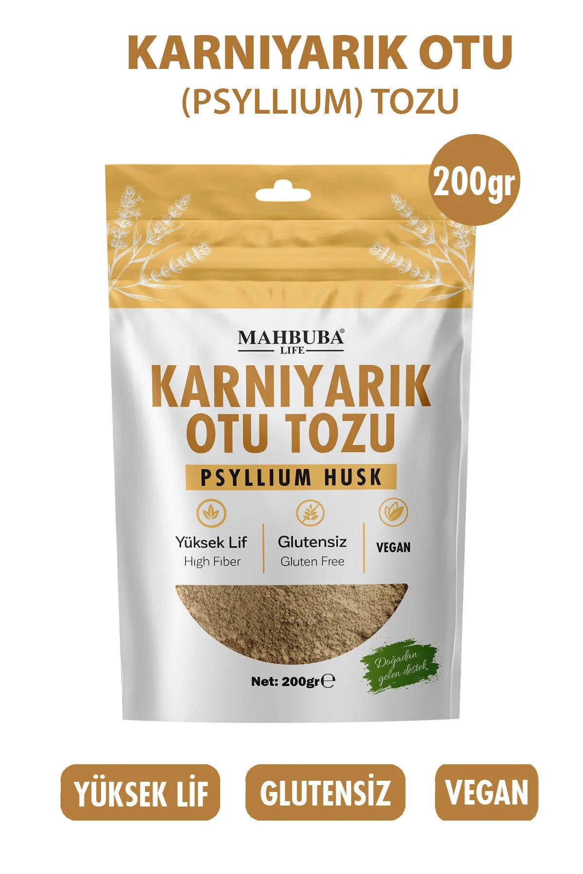Mahbuba Life Psyllium Husk Powder – Psylliumvezels / Vlozaadvezels – Glutenvrij & Vegan – Vezelrijk – Zonder Toegevoegde Suiker – 200 g