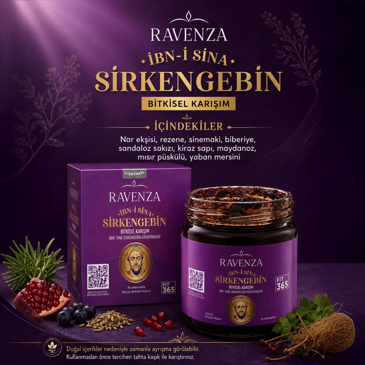 Ravenza İbn-i Sina Sirkencebin – Kruidenpasta met Granaatappelmelasse, Venkel, Rozemarijn, Chia & Quinoa – 240 g