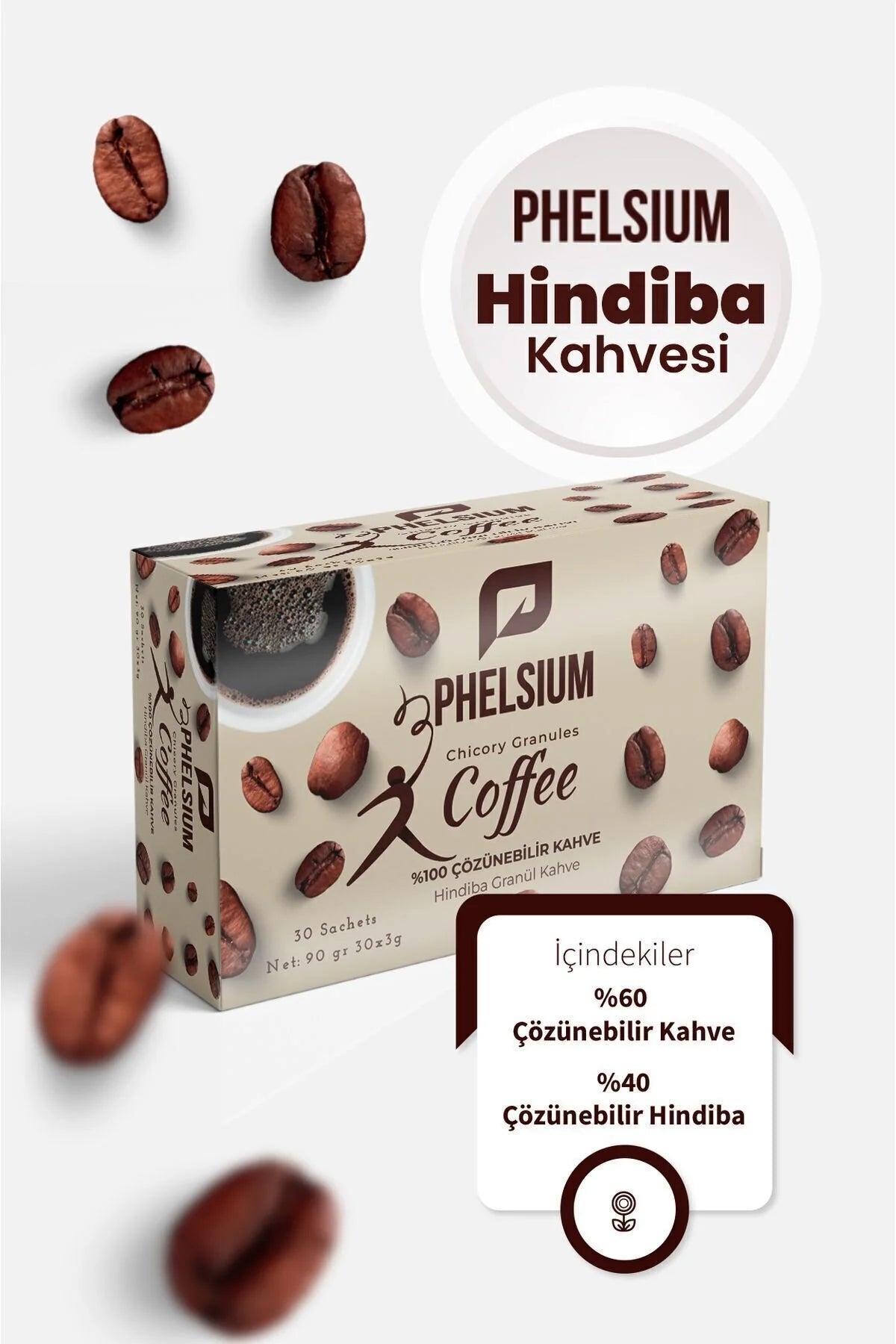 Phelsium Chicory Granules Coffee – Instant Koffie met Cichorei, Gymnema & Bromelaïne – 30 Sachets x 3 g – 90 g