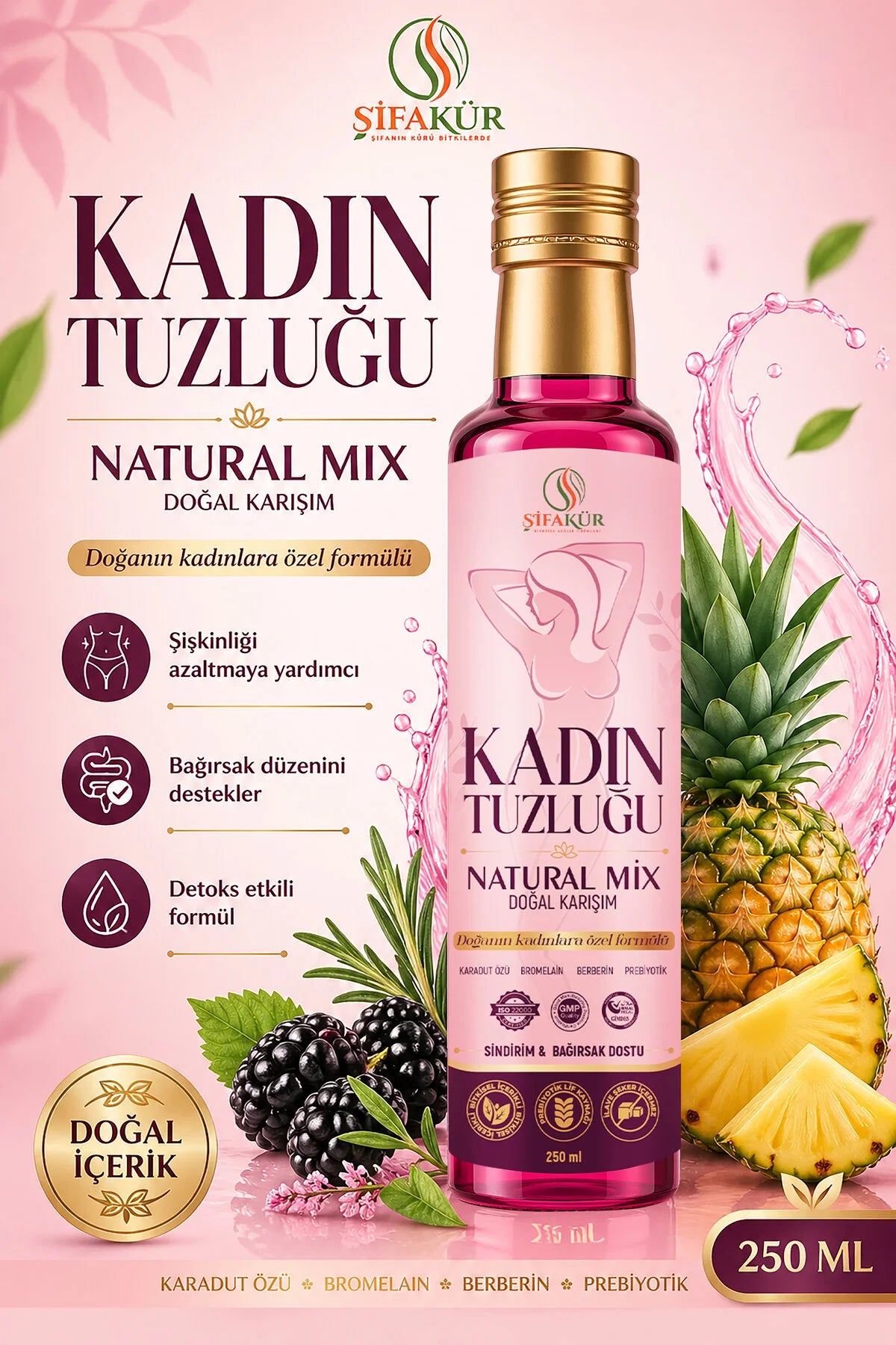 Şifakur Kadın Tuzluğu Natural Mix Kruidendrank met Prebiotische Vezels - 250 ml