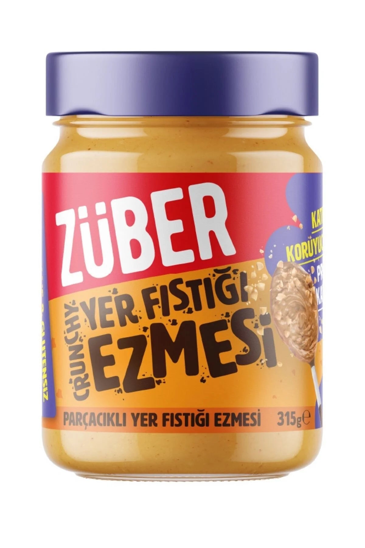 Züber Crunchy Pindakaas – 95% Pinda's – Pindakaas met Stukjes – Vezelrijk & Eiwitrijk – Glutenvrij – 315 g