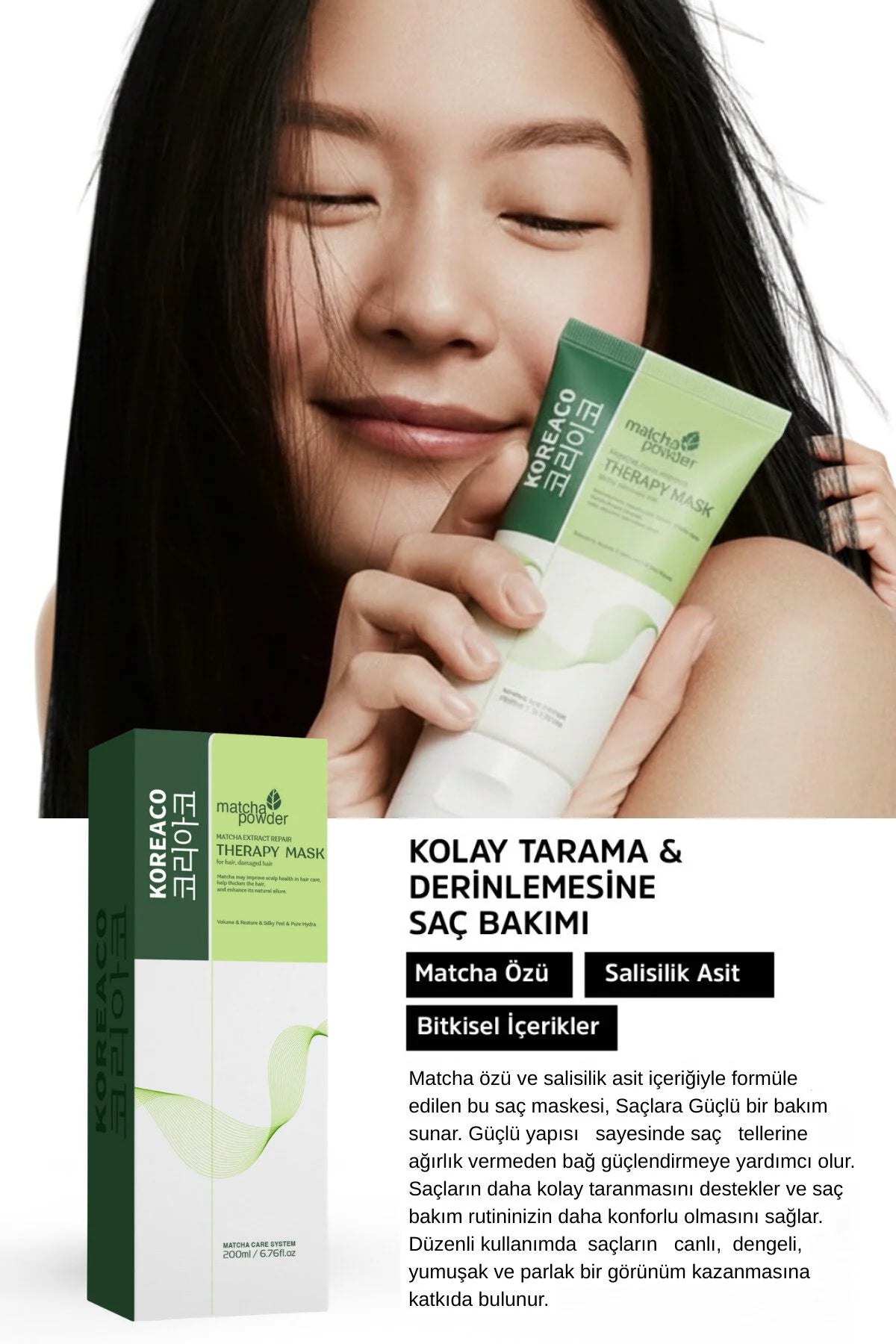 Koreaco Matcha Therapy Hair Mask 200ml – Verzorgend Haarmasker voor Droog en Beschadigd Haar