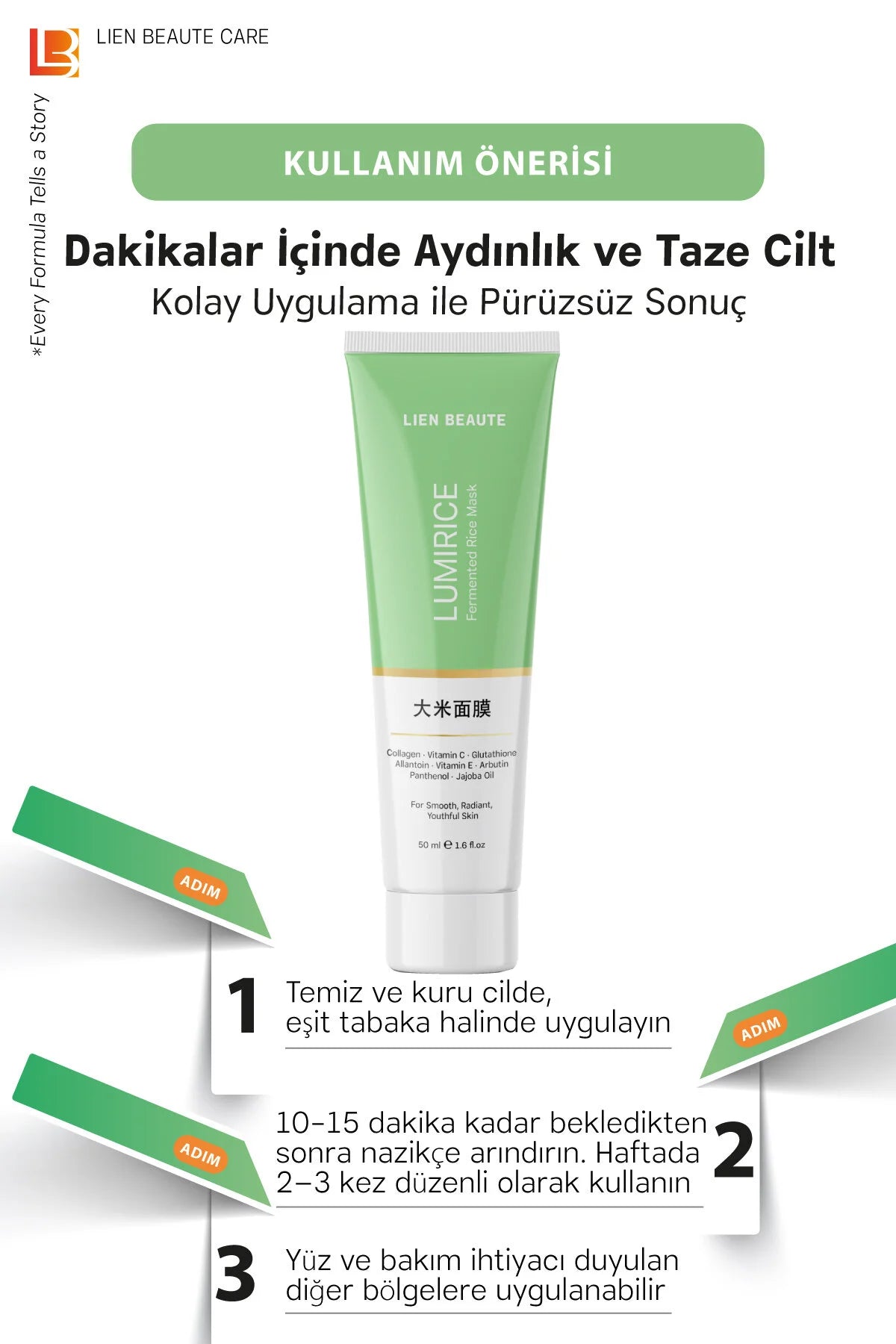 Lien Beaute Lumirice Fermented Rice Mask 50 ml – Verhelderend Gezichtsmasker