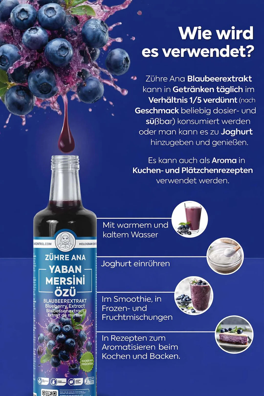 Zühre Ana Yaban Mersini Özü – Natuurlijke Bosbessenextract Siroop 640g | Zonder Toegevoegde Suiker