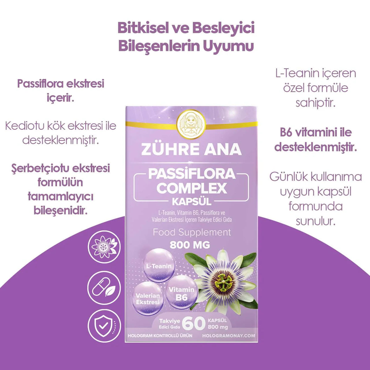 Zühre Ana Passiflora Complex 60 Capsules | L-Theanine, Valeriaan en Vitamine B6 | Voedingssupplement