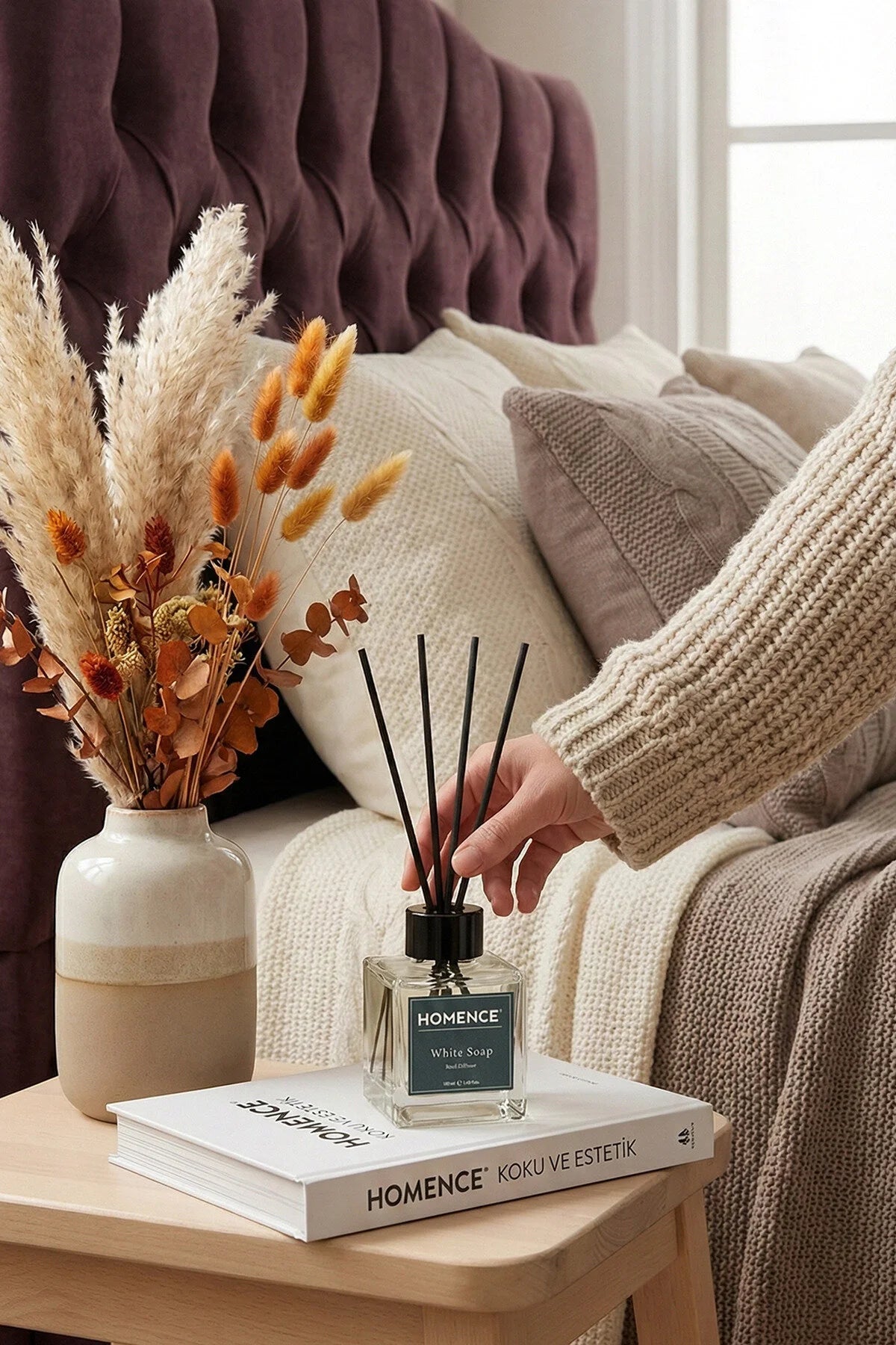 HOMENCE White Soap Reed Diffuser 100 ml – Geurstokjes – Witte Zeep Geur – Citroen, Jasmijn & Musk – Huisparfum