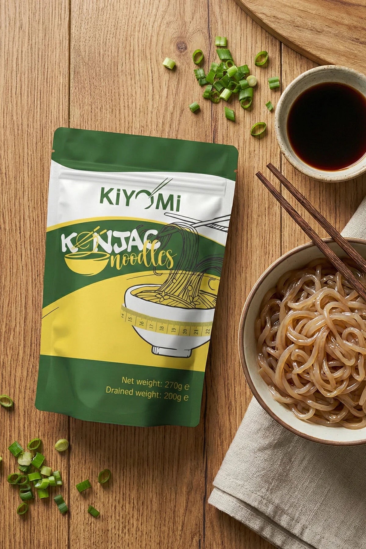 Kiyomi Konjac Noodles – Konjac Noedels – Slechts 6 kcal per 100 g – Koolhydraatvrij & Vetvrij – 200 g Uitlekgewicht