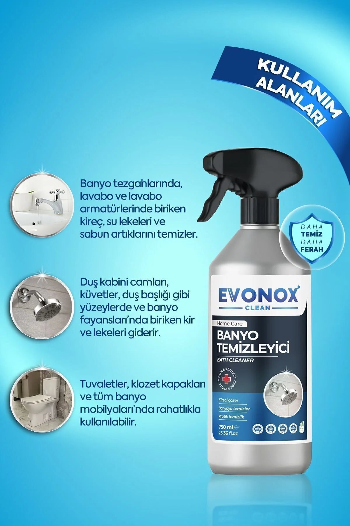 Evonox Clean Badkamerreiniger – Krachtige Kalkreiniger en Badkamerontkalker – Verwijdert Kalkaanslag en Vuil – 750 ml