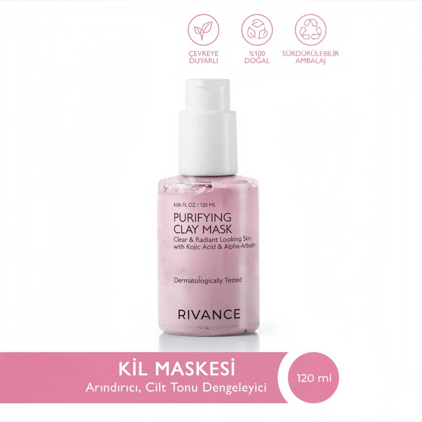 Rivance Clarifying Clay Mask 120 ml – Gezichtsmasker met Niacinamide, AHA, Kaolin & Tea Tree Oil