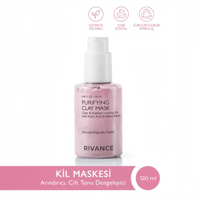 Rivance Clarifying Clay Mask 120 ml – Gezichtsmasker met Niacinamide, AHA, Kaolin & Tea Tree Oil