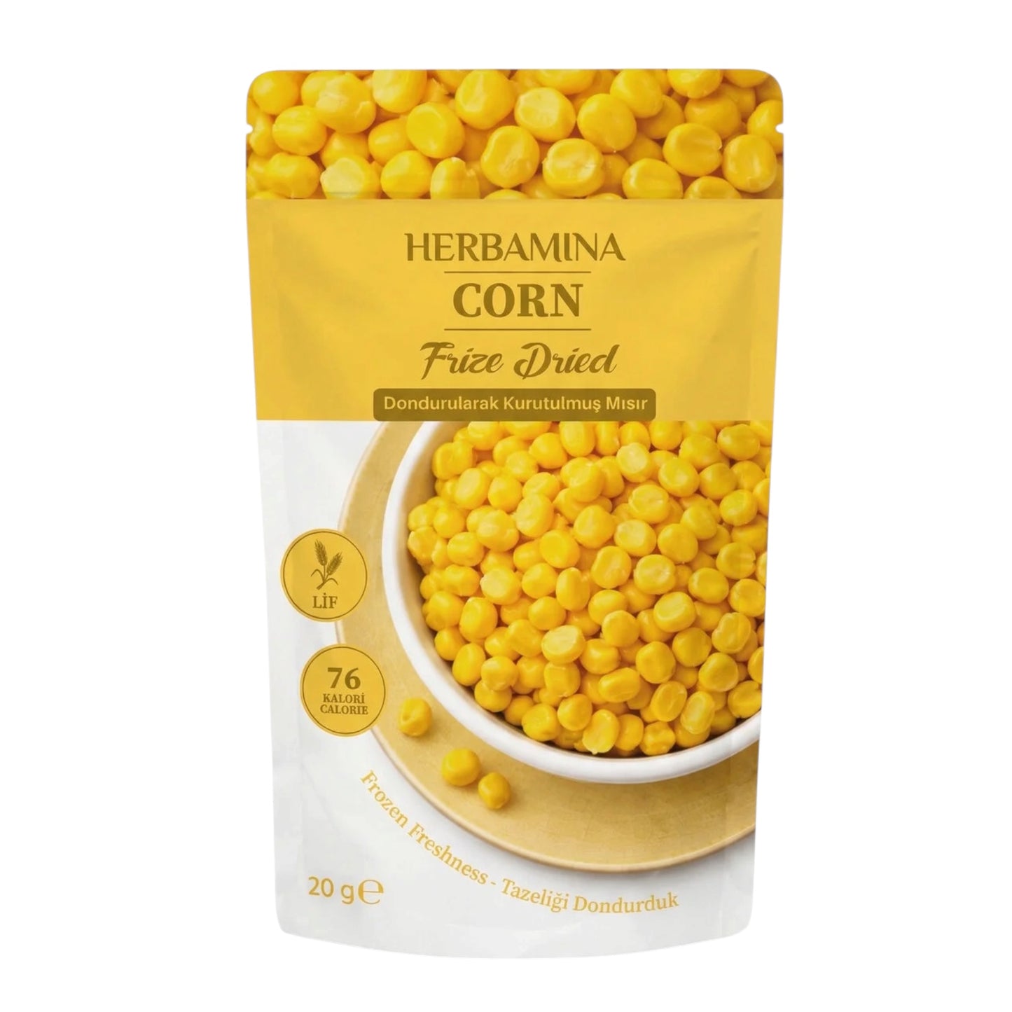 Herbamina Gevriesdroogde Maïs Snack – Freeze Dried Corn 20g – 100% Maïs – Knapperige Groentesnack – Vegan