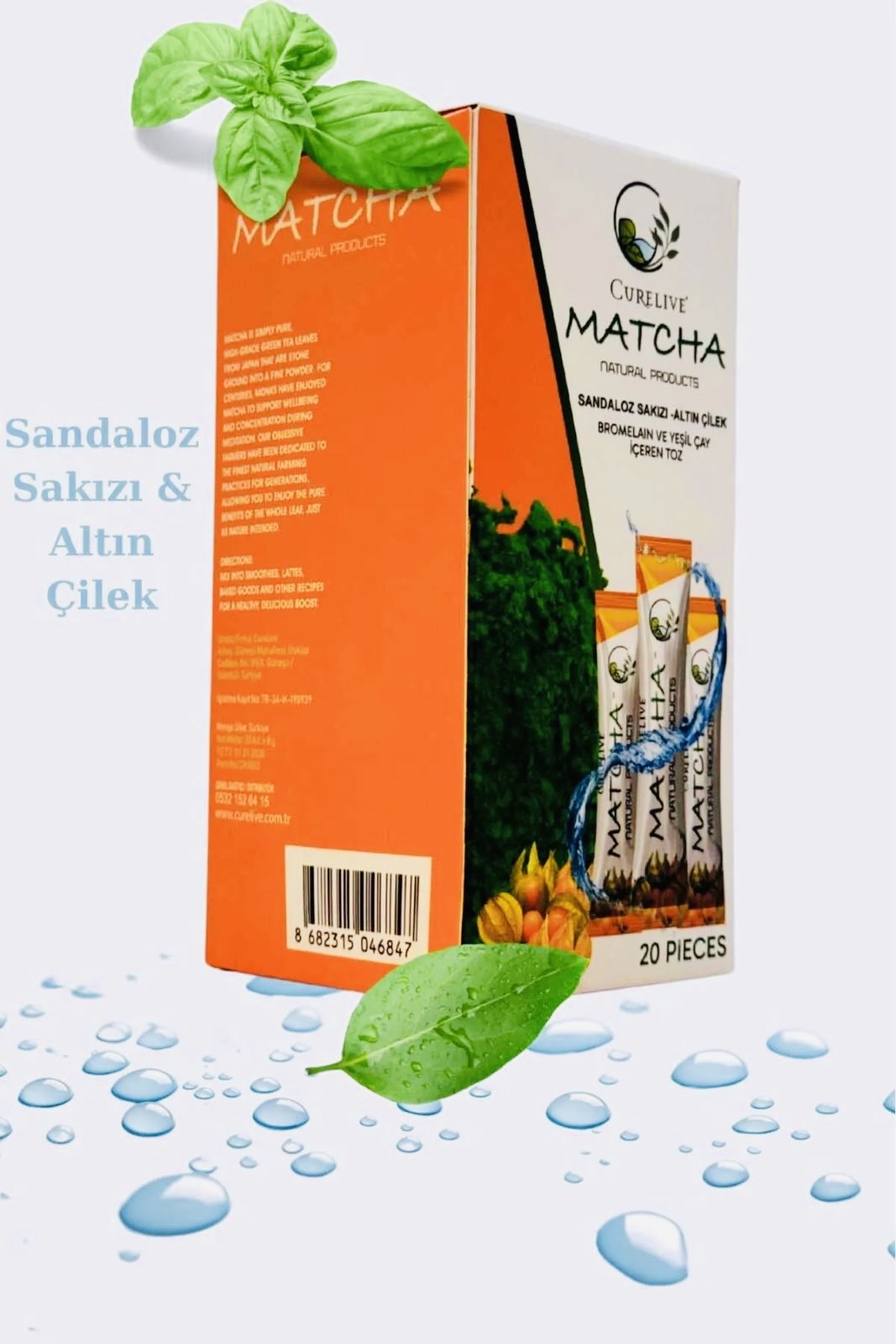 Curelive Premium Japanse Matcha Detox Antioxidant Burner - Matcha Sandelhoutgom & Poeder met Gouden Aardbei - Bromelaïne en Groene Thee - Mangosmaak - 20 stuks