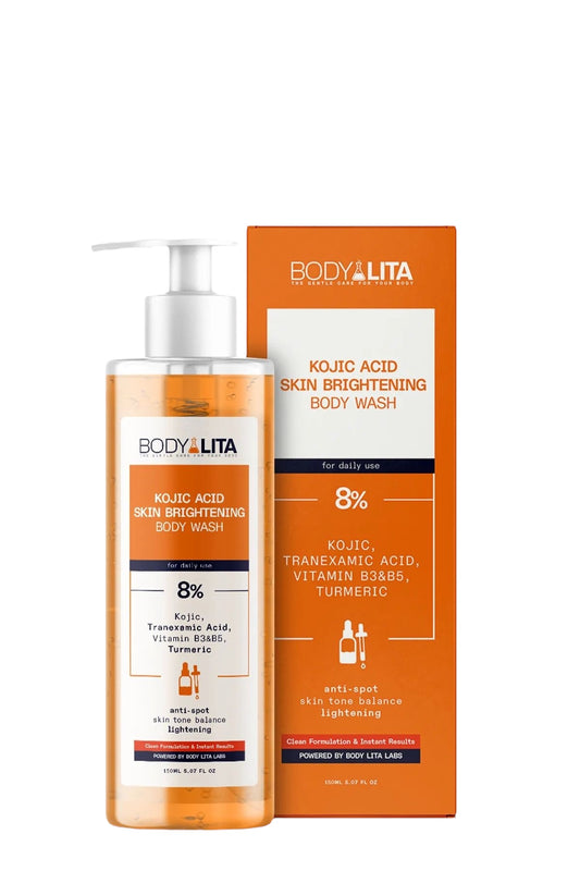 BodyLita Kojic Acid Skin Brightening Body Wash 3 keer Effect van 8% Serum op Huidverkleuring + vlekjes Tranexamic Acid+Vitamine B3-B5+Kurkuma+Citroenschil Vitamine C - Verlichting tegen puistjes - Douchgel - Aangedreven door Body Lita Labs 150 ml