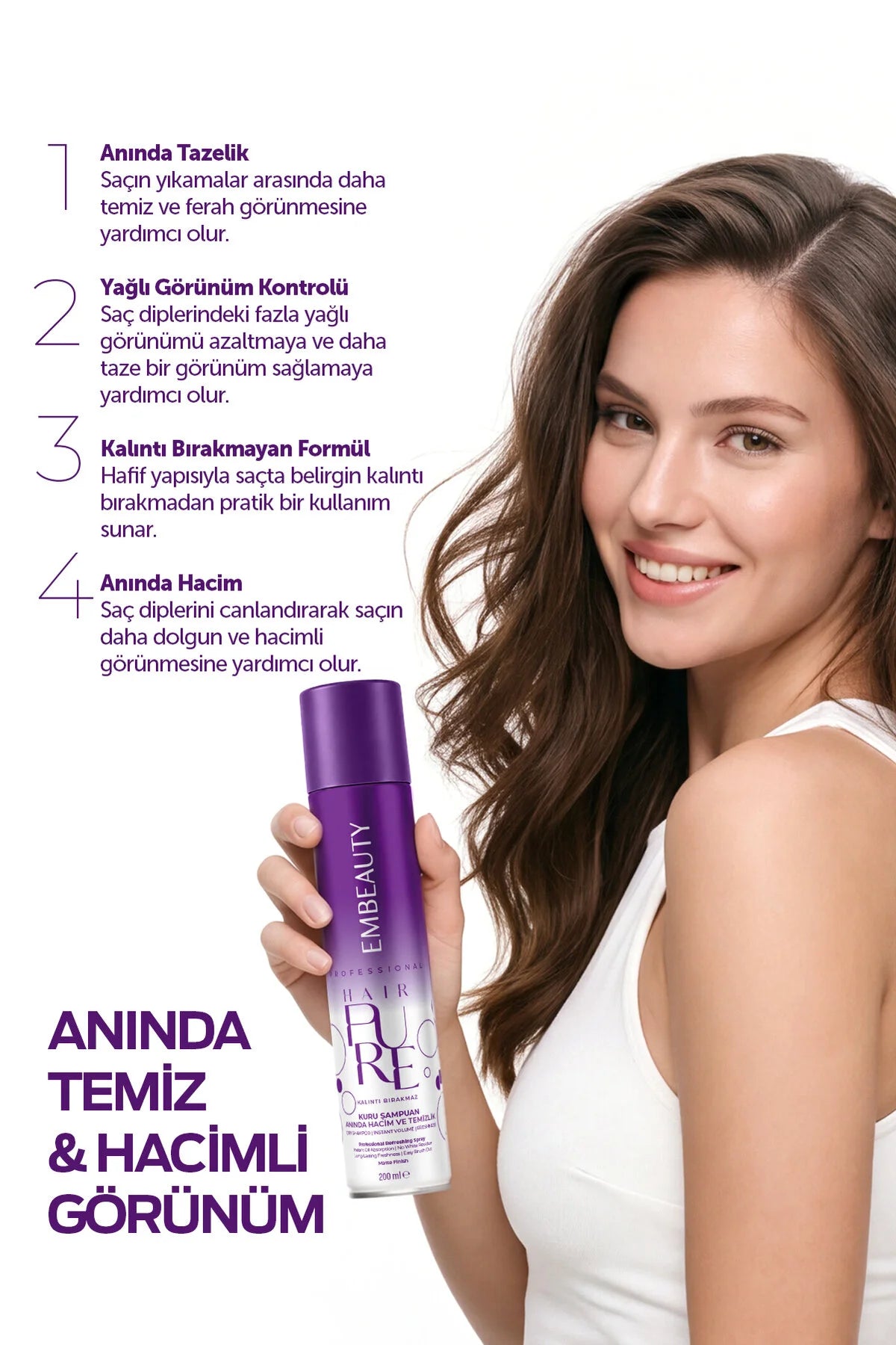 Embeauty Professional Hair Pure Droogshampoo – Dry Shampoo voor Directe Frisheid & Volume – Absorbeert Overtollig Vet – Matte Finish – 200 ml