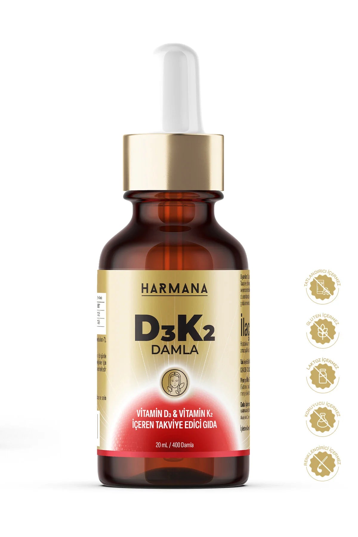 Harmana D3K2 Druppels - Vitamine D3 & K2 Voedingssupplement - 20 ml (400 druppels) - Ondersteunt botten - tanden - immuunsysteem en calciumbalans - Zonder suiker / gluten of lactose
