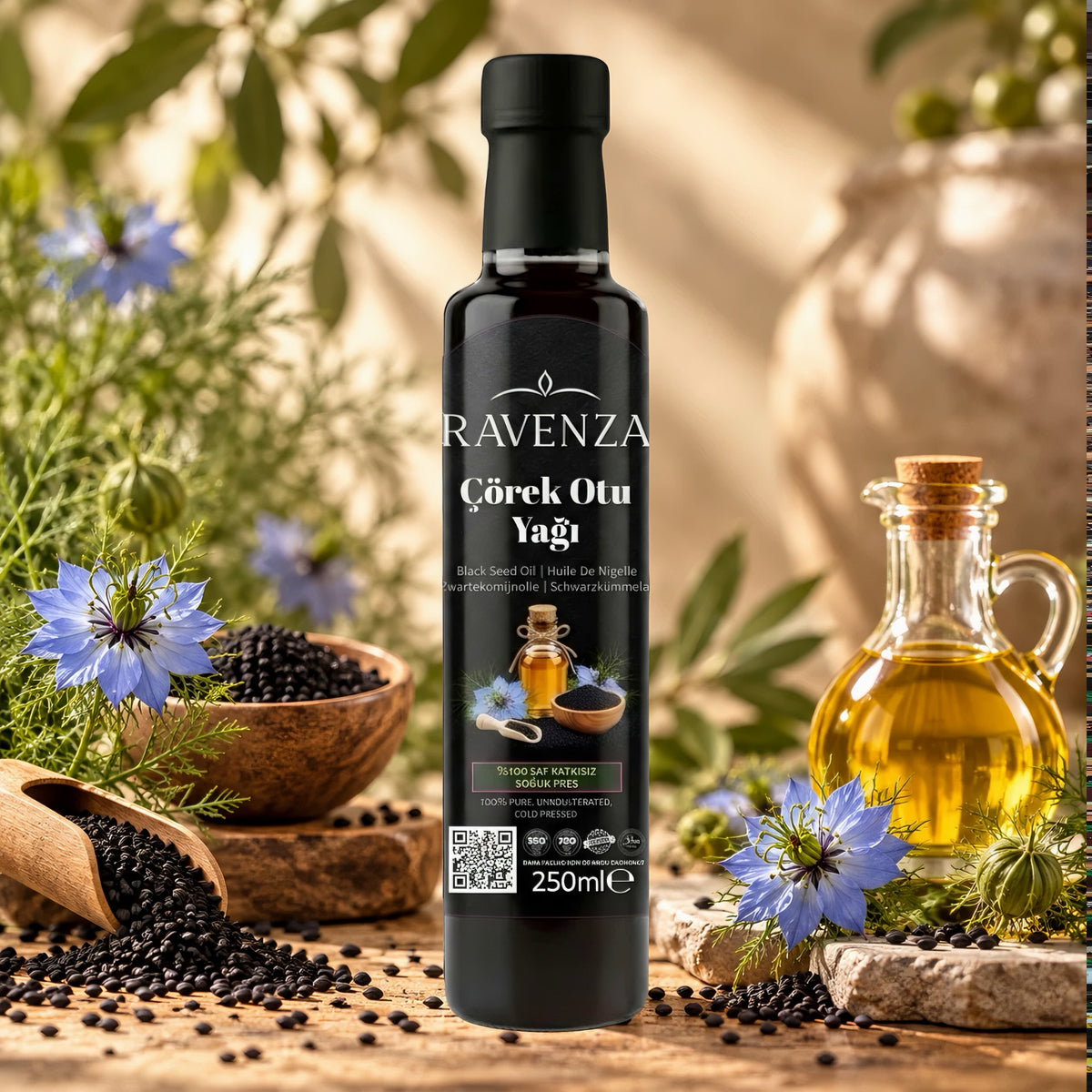 Ravenza Çörek Otu Yağı – 100% Pure Zwartekomijnolie – Koudgeperst – Zonder Toevoegingen – 250 ml