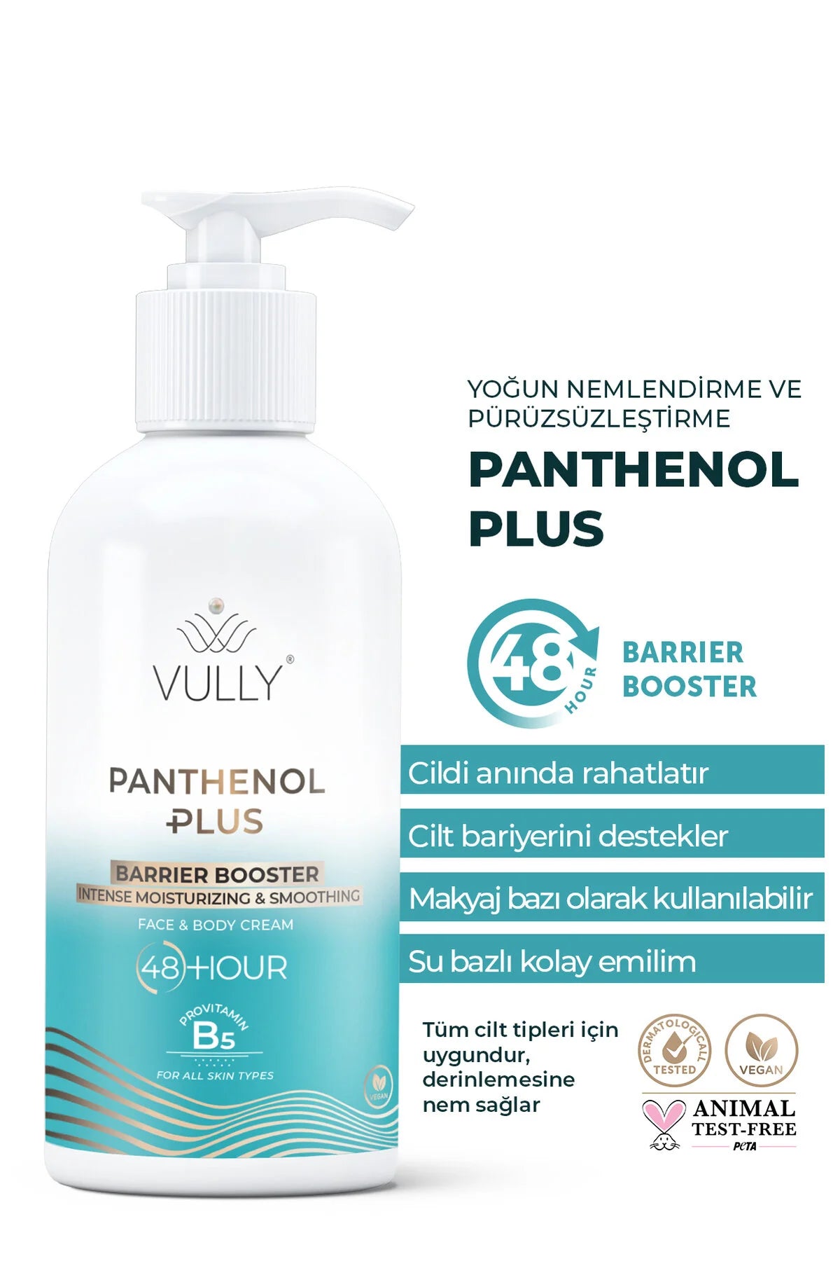 Vully Panthenol Plus Barrier Booster Gezichts- en Lichaamscrème met Provitamine B5 - 48 Uur Hydratatie