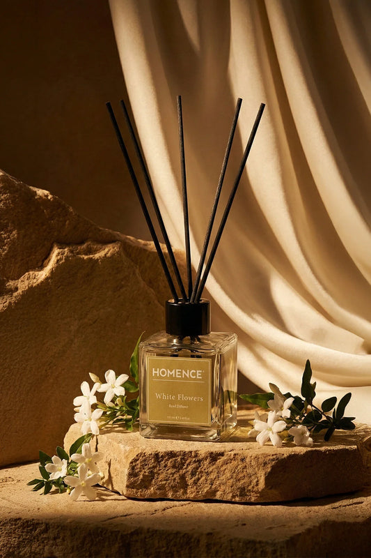 Homence White Flowers Geurstokjes – Reed Diffuser met Witte Bloemen – Bergamot, Roos, Gardenia, Sandelhout & Amber – 100 ml