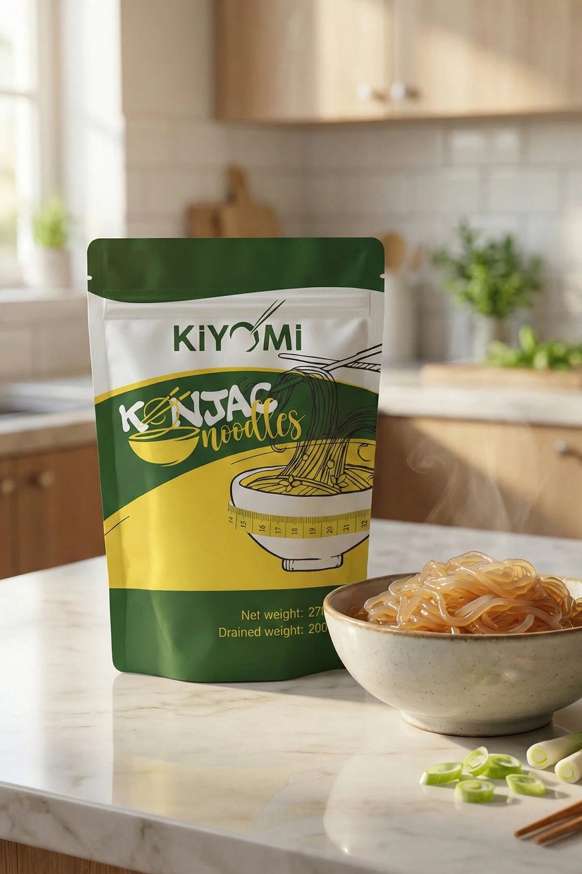 Kiyomi Konjac Noodles – Konjac Noedels – Slechts 6 kcal per 100 g – Koolhydraatvrij & Vetvrij – 200 g Uitlekgewicht