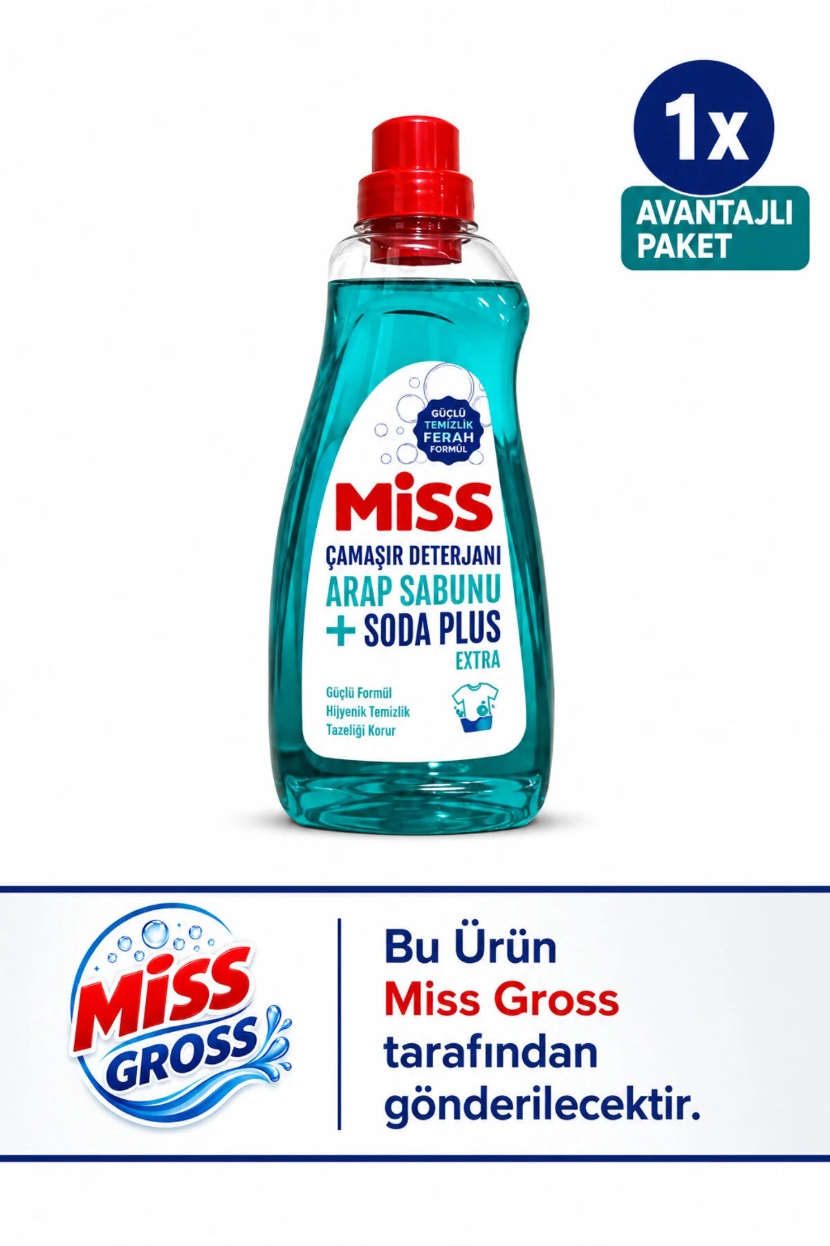 Miss Vloeibaar Wasmiddel met Arabische Zeep & Soda Plus – Voor Witte en Bonte Was – Koud Water – 37 Wasbeurten – 1500 ml