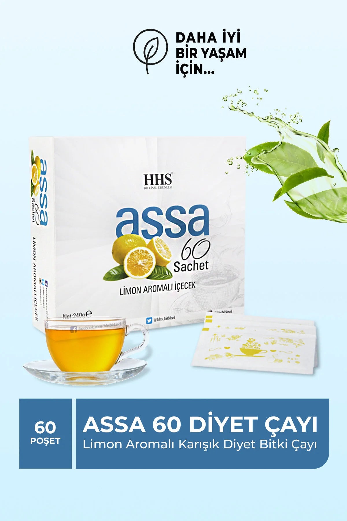 HHS Assa Detox Thee Lemon Flavored Drink - Citroen Gemengde Kruidenthee – Ondersteun uw dieet en blijf in vorm! - Detox Kruidendrank - 60 Sachets 240g