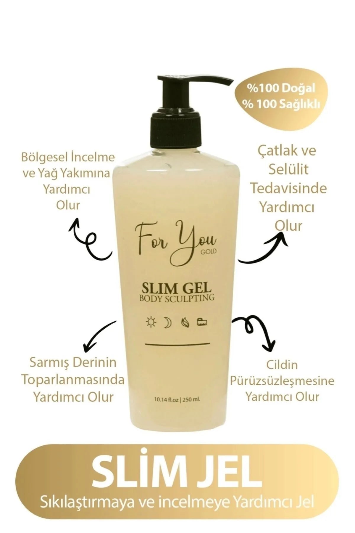 For You Gold Slim Gel Slimmer - Verstevigend - Vetverbrander - Regionaal afslanken - Buik verzakking - taille - heupen - billen - armen - Anti-stretch en cellulitis/striae crème (enkel) 250 ml
