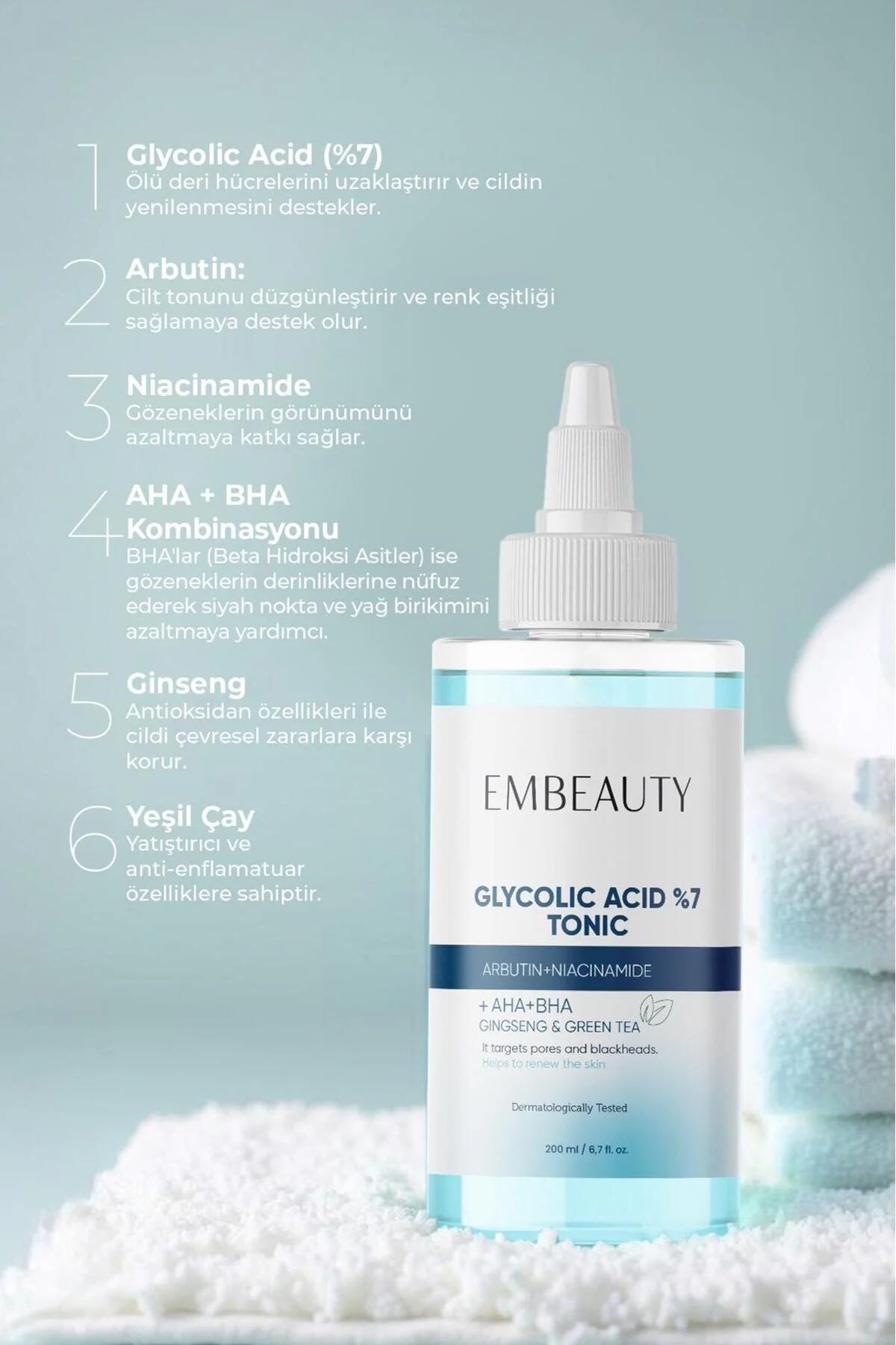 Embeauty Glycolic Acid 7% Tonic 200 ml – AHA BHA Exfoliërende Toner