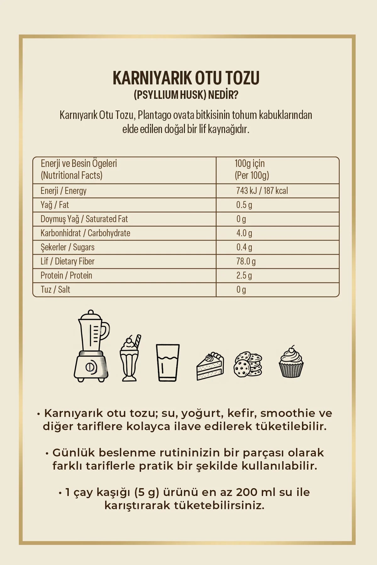 Harmana Psylliumvezel Poeder (Karnıyarık otu tozu)– 100% Psyllium Husk – Vezelrijk & Vegan – 150 g