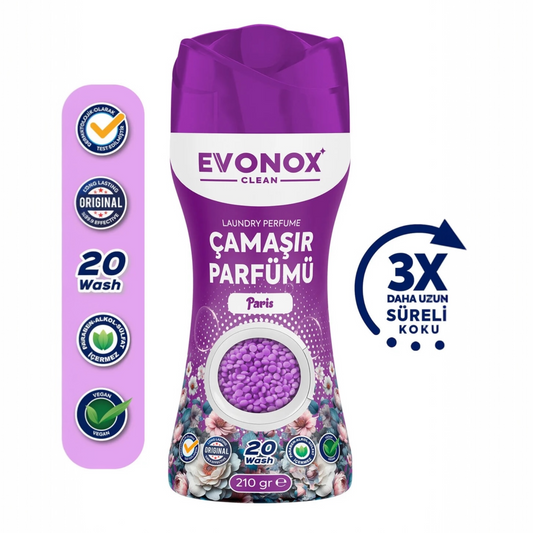 EVONOX Clean Paris Çamaşır Parfümü 210 gr – Çiçeksi Ferah Kokulu In-Wash Scent Booster