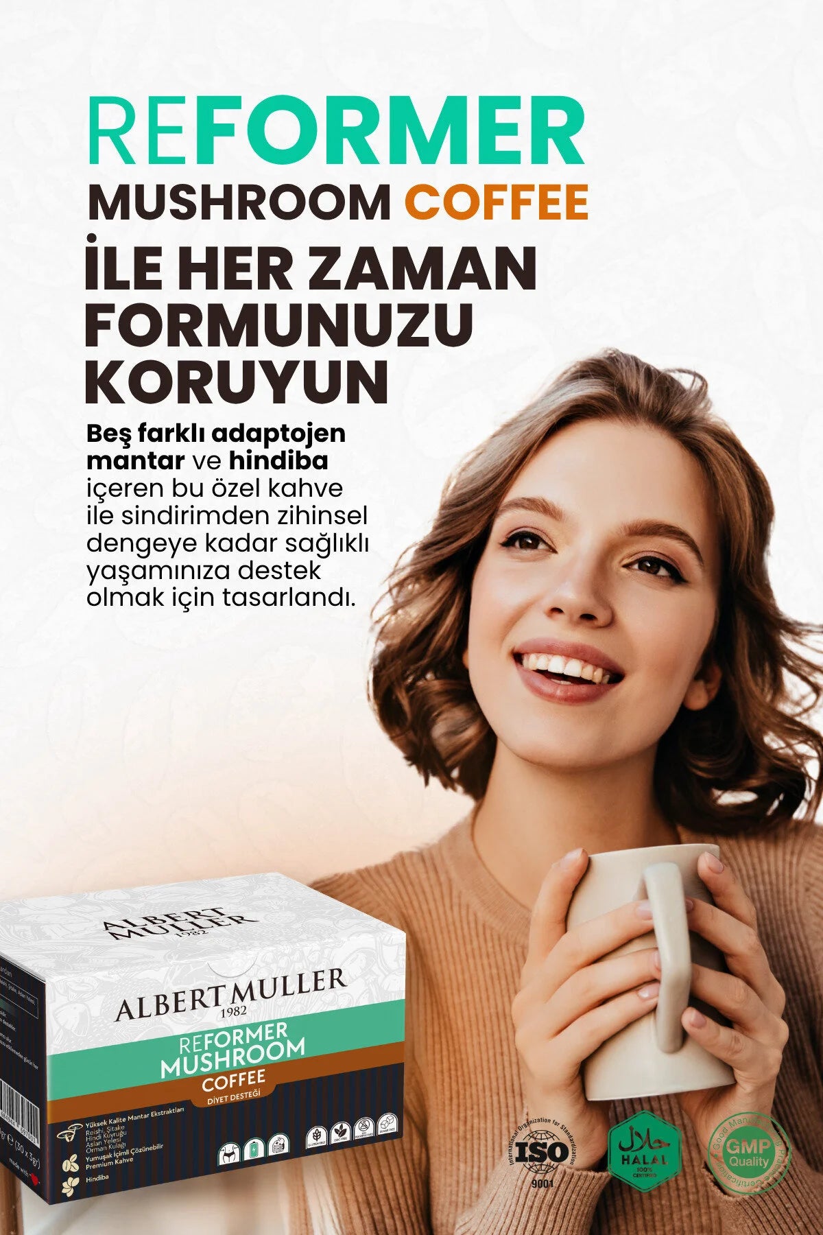 Albert Muller Koffie - Reformer Mushroom Coffee - Cichoreikoffie met 5 Paddenstoelenextracten - Suikervrije / Prebiotische Instant Coffee - Dieetvriendelijk - 30 Sachets