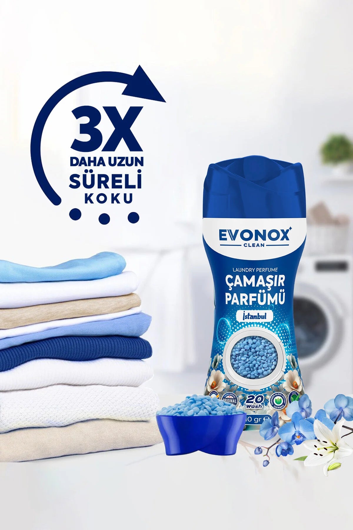 EVONOX Clean İstanbul Çamaşır Parfümü 210 gr – Ferah Çiçek Kokulu In-Wash Scent Booster
