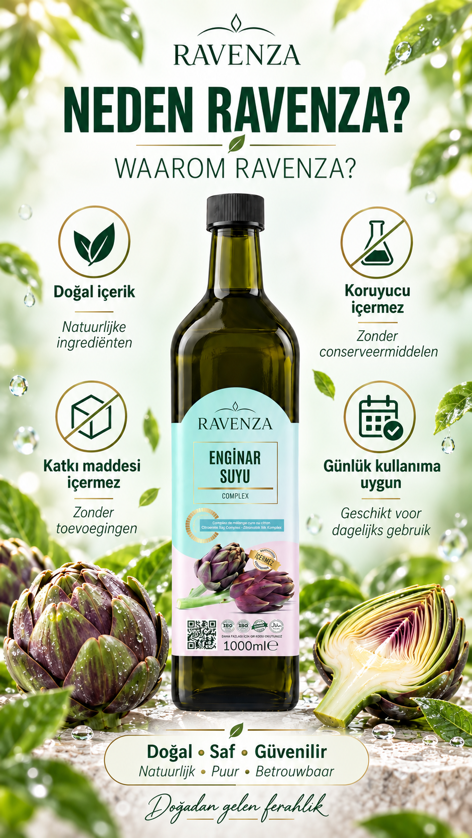Ravenza Enginar Suyu Complex – Artisjokwater – Geconcentreerde Drank – Zonder Conserveringsmiddelen & Toevoegingen – 1000 ml