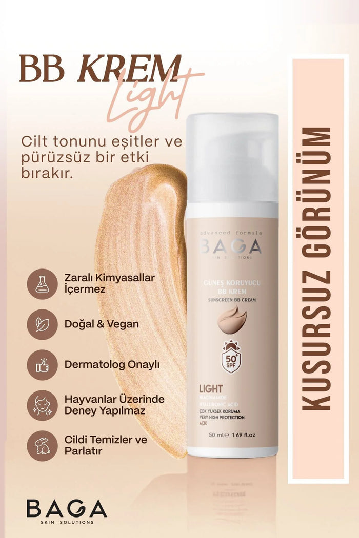 BAGA Sunscreen BB Cream SPF50 Light – Getinte BB Cream met Hoge Zonbescherming 50ml