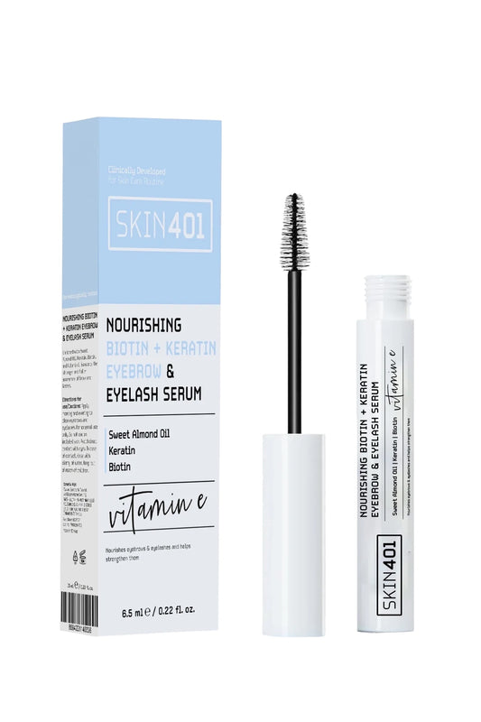 Skin401 Nourishing Biotin + Keratin Eyebrow & Eyelash Serum - Verstevigend Voedend Groei Wenkbrauw & Wimper Serum - Sweet Almond Oil (Zoete Amandelolie + Vitamine E - 6,5 ml