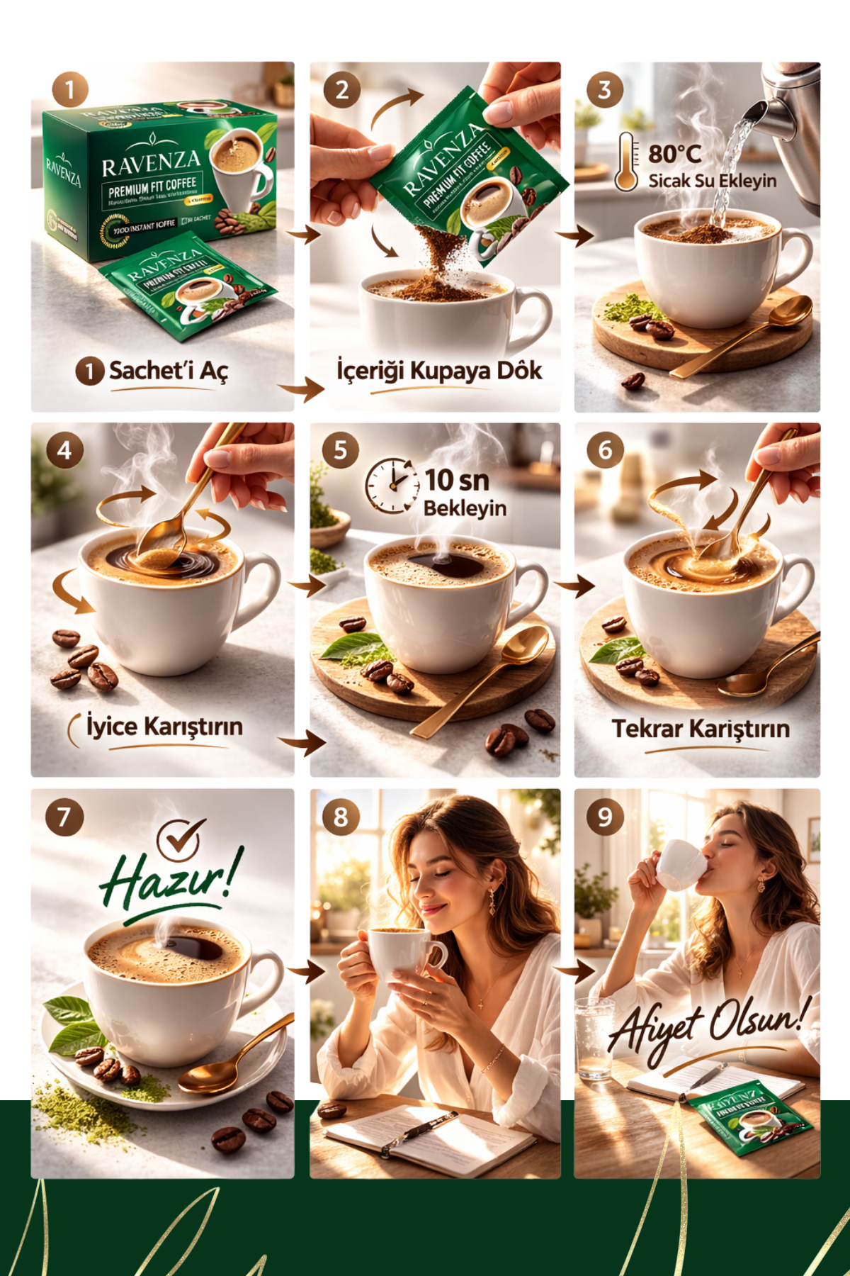 Ravenza Premium Fit Coffee – Instant Matcha Koffie met L-Carnitine, Groene Thee, Paardenbloem & Propolis – 30 Sachets