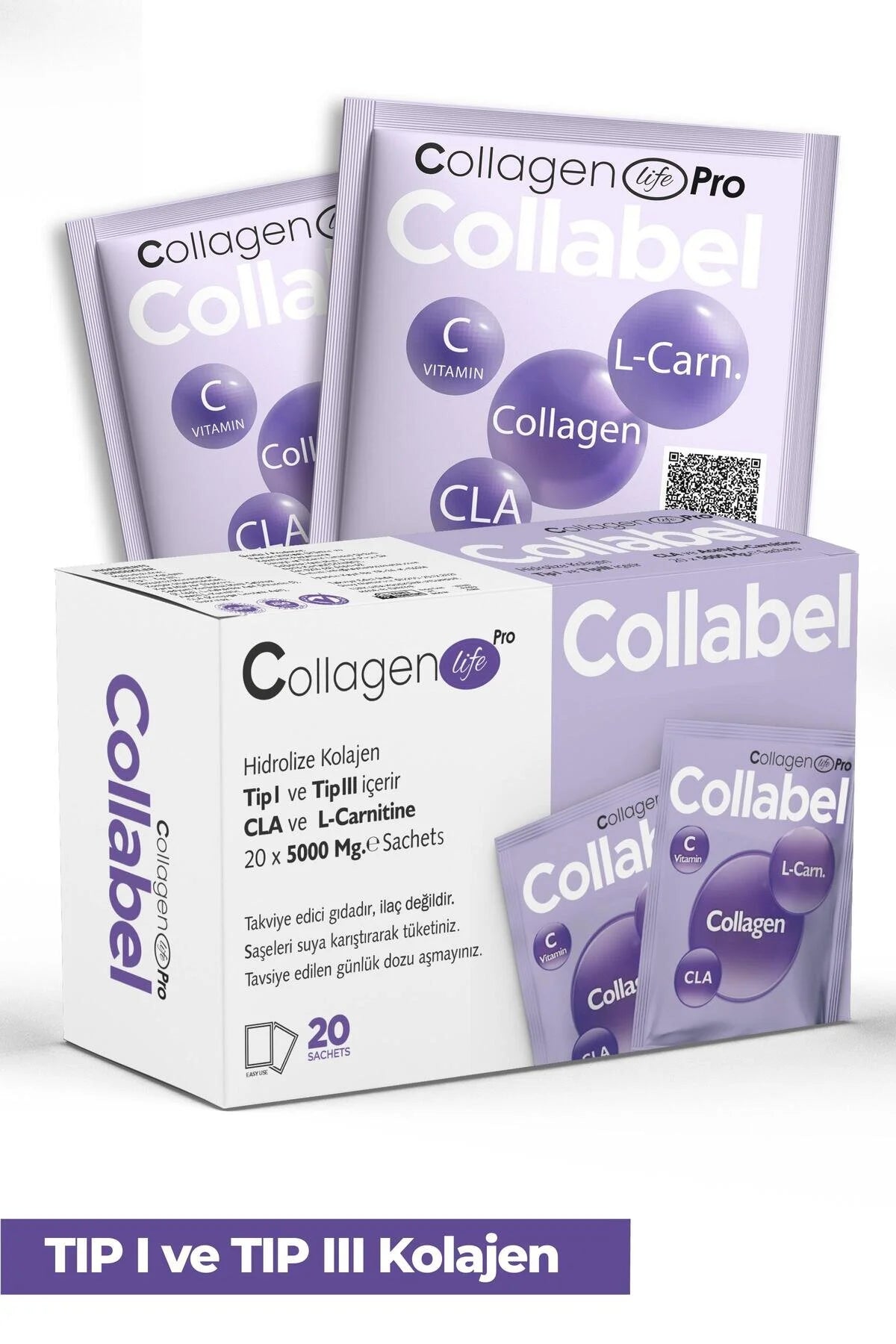 Collagen Life Pro Collabel Hydrolyzed Collageen Type I & III met Vitamine C, CLA en Acetyl L-Carnitine - 20 Sachets