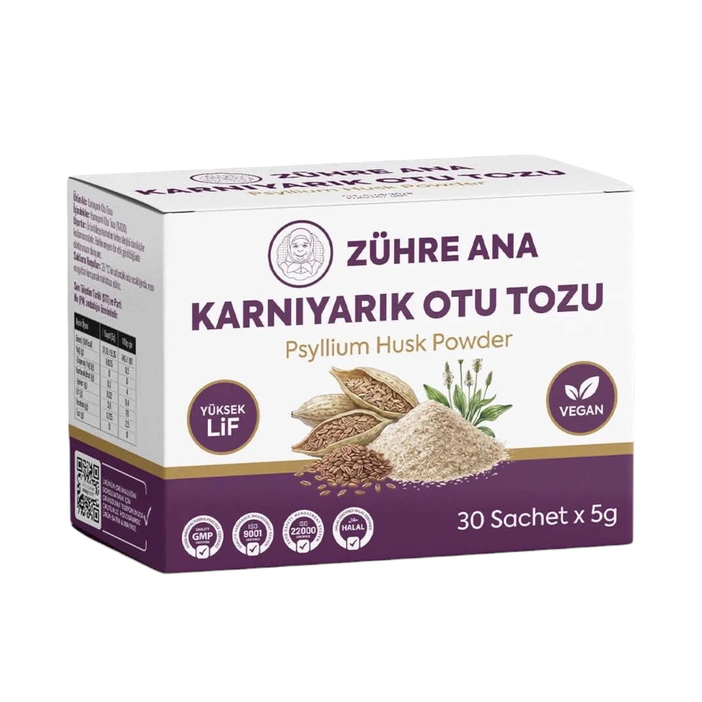 Zühre Ana Psyllium Husk Powder – Karnıyarık Otu Tozu – Yüksek Lif – Vegan – 30 Sachets x 5 g