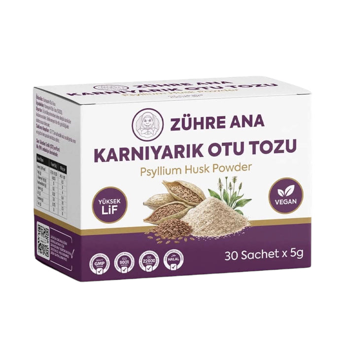 Zühre Ana Psyllium Husk Powder – Karnıyarık Otu Tozu – Yüksek Lif – Vegan – 30 Sachets x 5 g