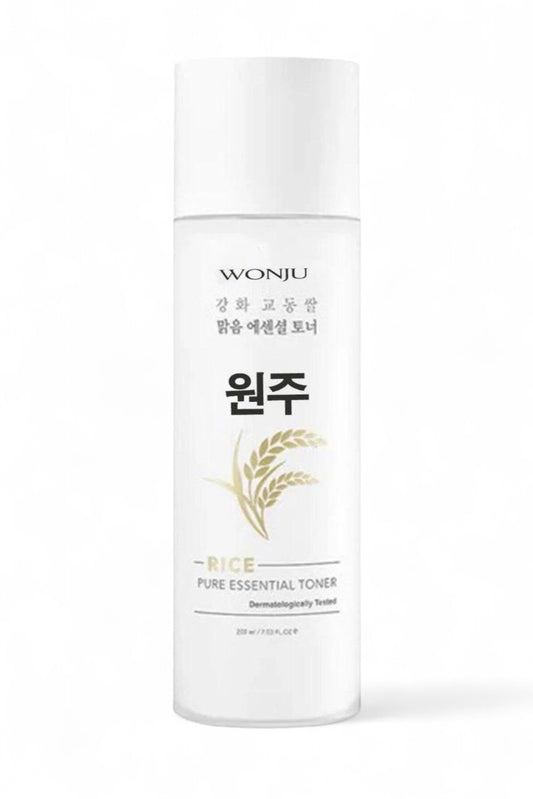 Wonju Rice Pure Essential Toner – Verhelderende & Hydraterende Gezichtstoner – Rijstextract, Rijstgist, Niacinamide, Panthenol & Allantoïne – Tegen Vlekken – 200 ml