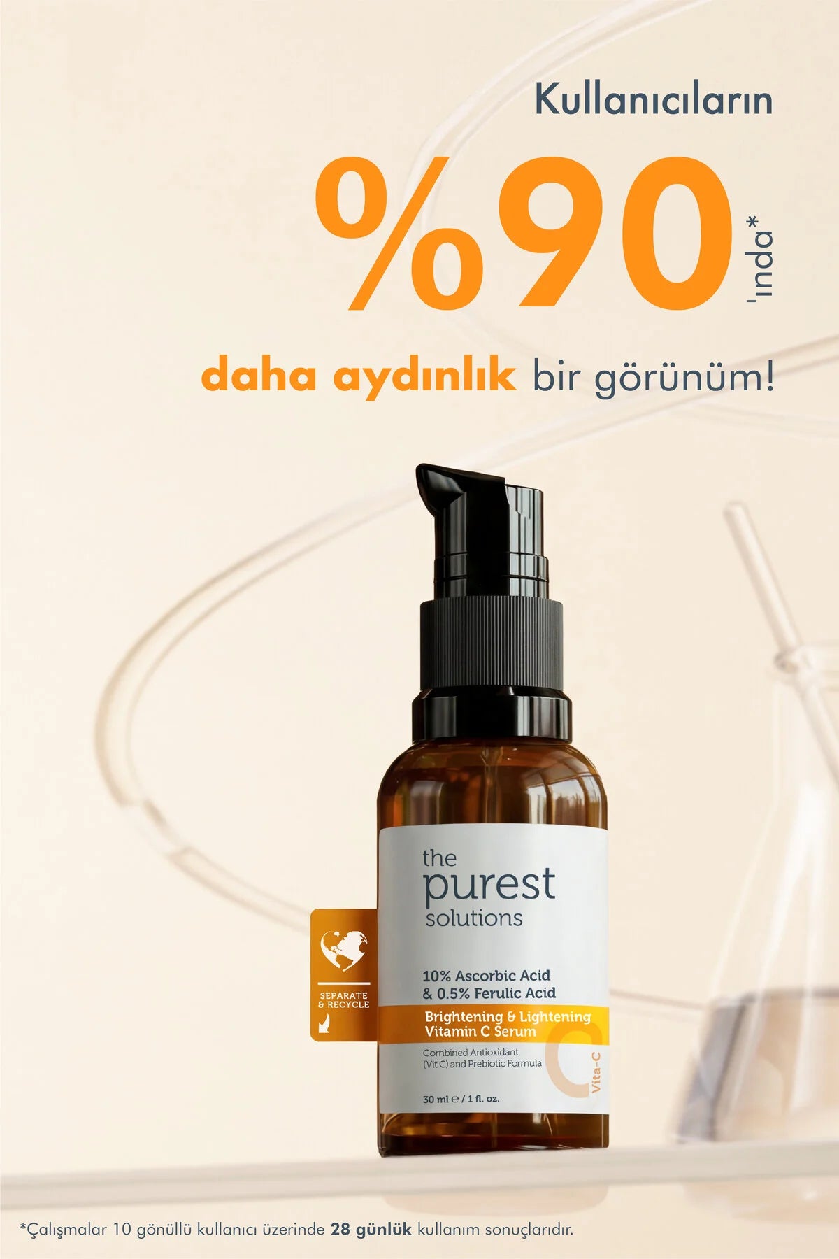 The Purest Solutions Vitamin C Serum 30ml | 10% Ascorbinezuur & 0,5% Ferulinezuur voor een Stralende Huid