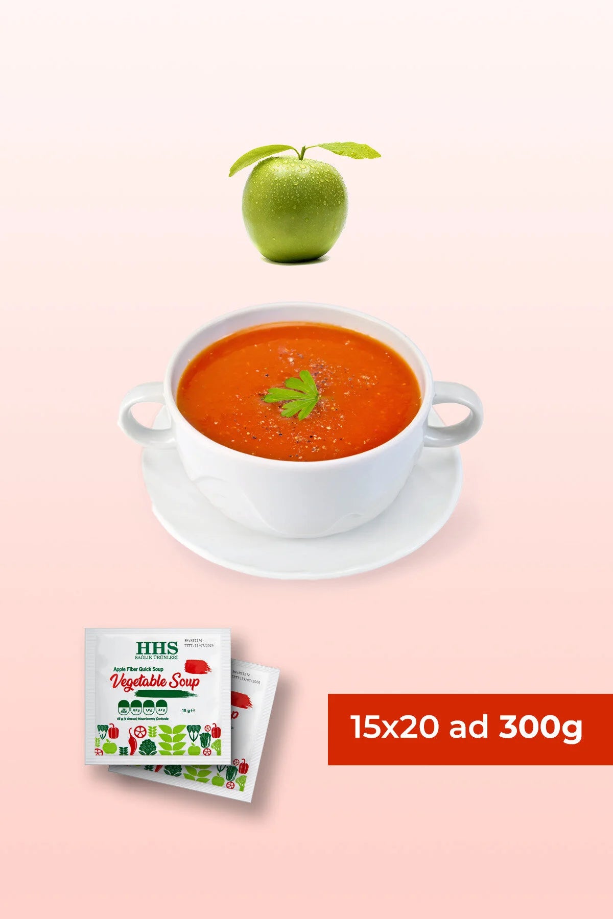 HHS Apple Fiber Vegetable Soup – Instant Groentesoep met Appelvezel & Natuurlijke Kruiden – Gezonde Lichte Soep – 20 Porties (300 g)