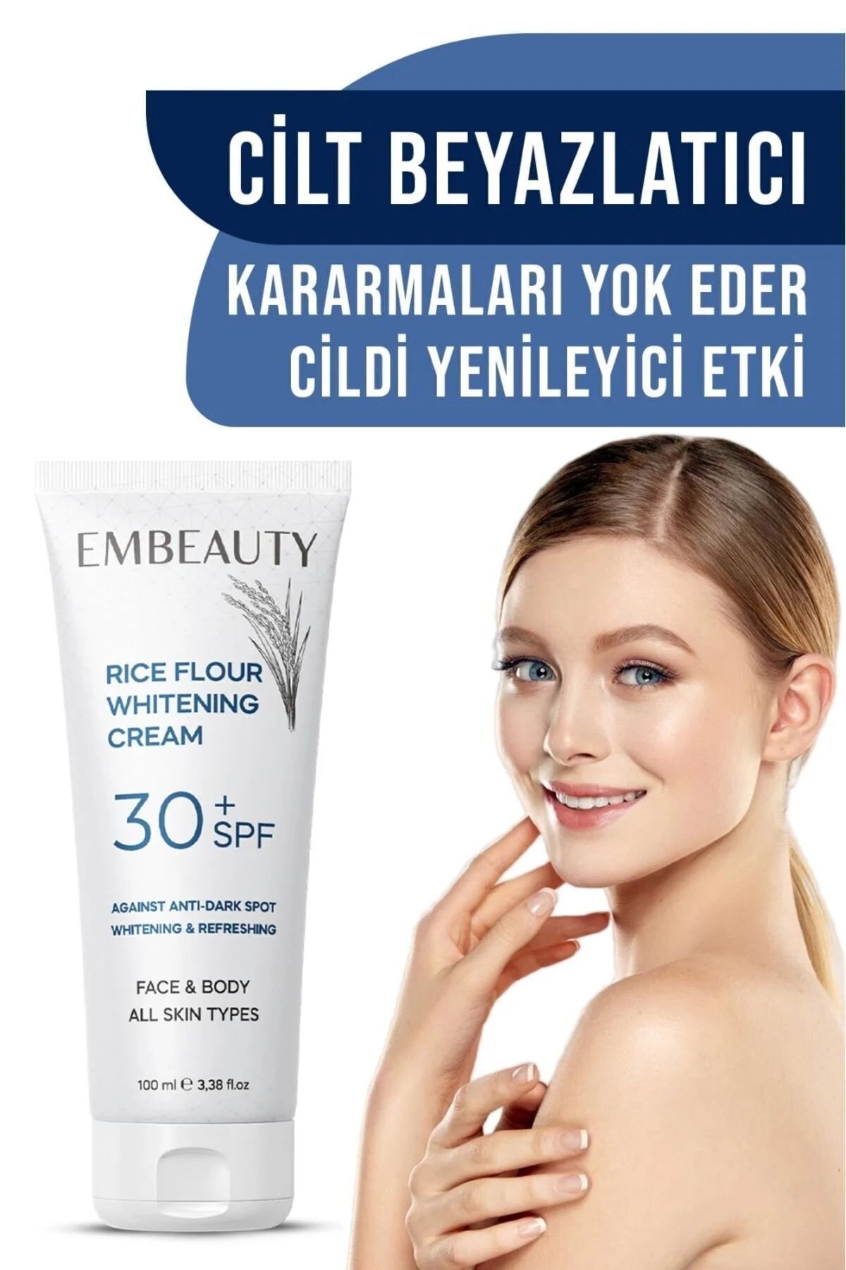 EMBEAUTY Rice Flour Brightening Cream SPF30+ 100 ml | Voor Gezicht en Lichaam | Met Arbutin en Hyaluronzuur
