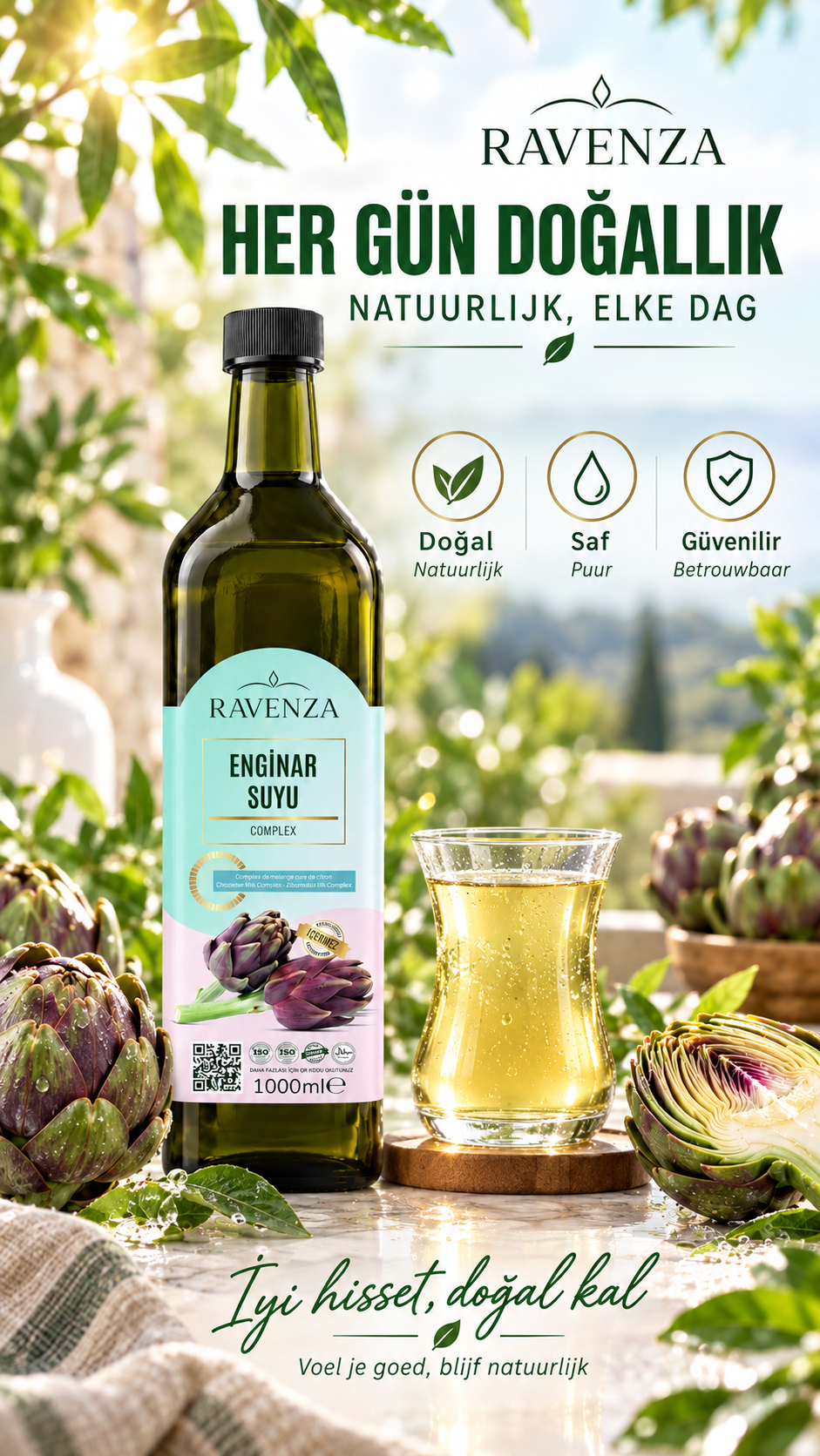 Ravenza Enginar Suyu Complex – Artisjokwater – Geconcentreerde Drank – Zonder Conserveringsmiddelen & Toevoegingen – 1000 ml