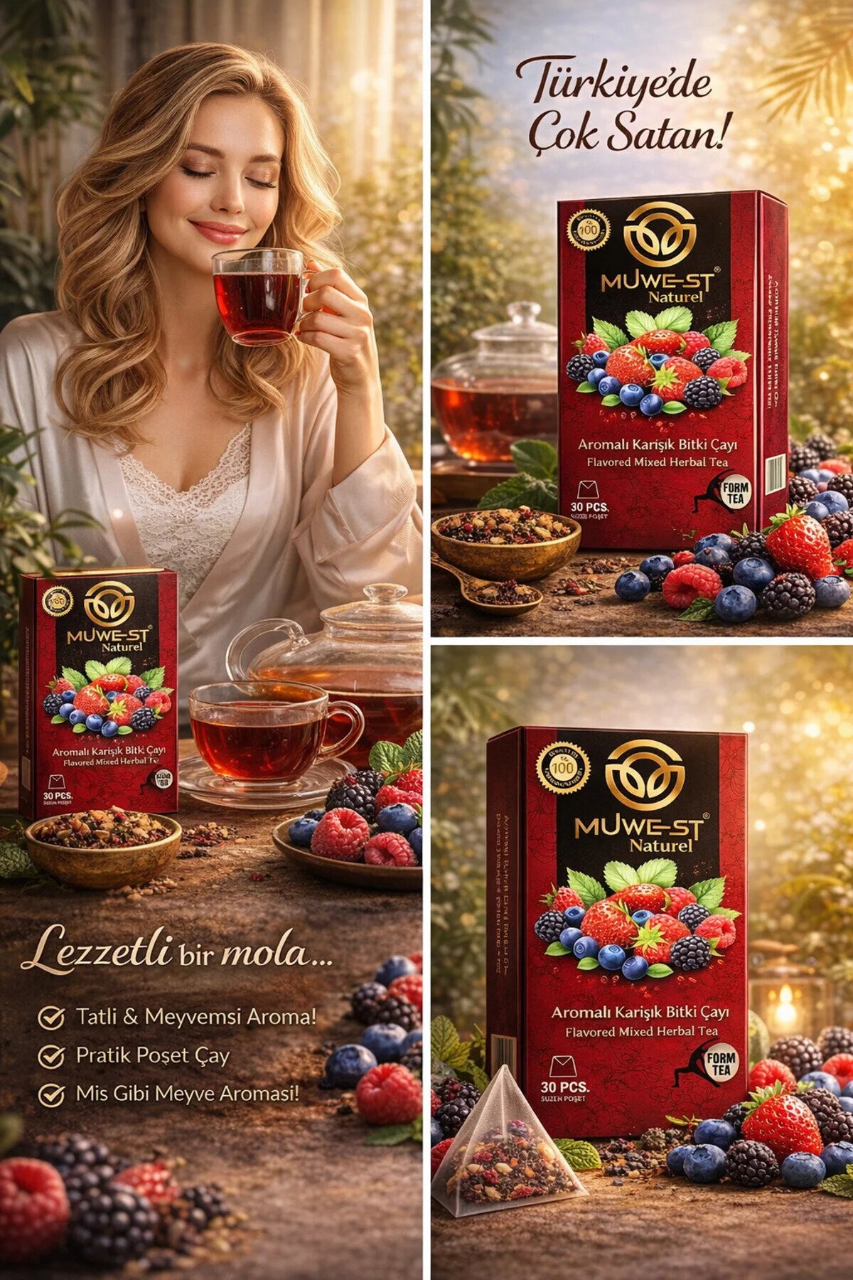 Muwest Naturel Form Tea Bosvruchten Smaak | Aromatische Gemengde Kruidenthee 30 Theezakjes