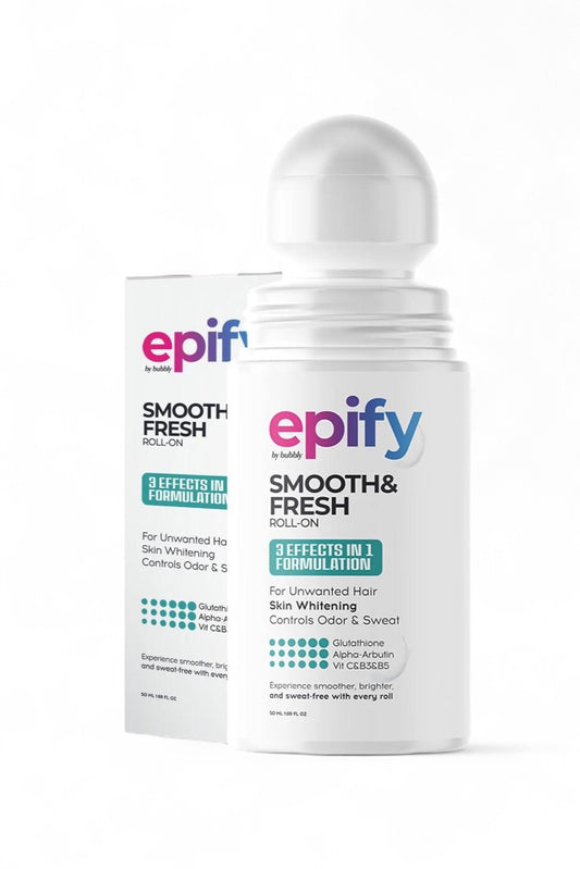 Epify Smooth & Fresh Roll-On 3 effects in 1 Formulation - Glutathione+Alpha-Arbutin+Vitamin C&B3&B5 - 3x Effectieve Haarverminderaar - Zweet- & geurpreventie en huidblekende - Zachte en Frisse Roll-On Lotion - Huidverzachtend & Hydraterend - 50 ml