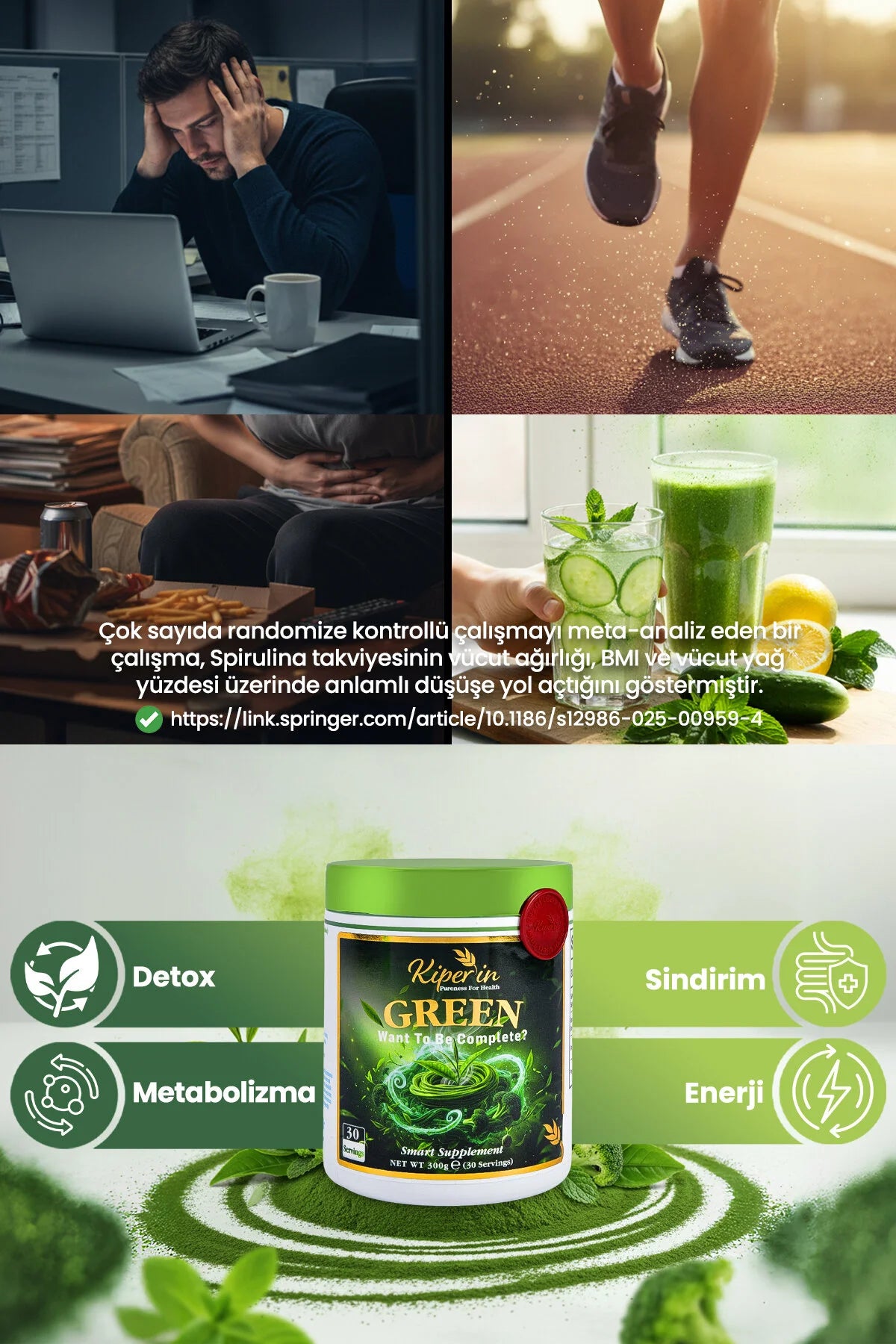 Kiperin Green Smart Supplement – Spirulina, Broccoli, Groene Thee & Inuline – Poedermix – 300 g – 30 Porties