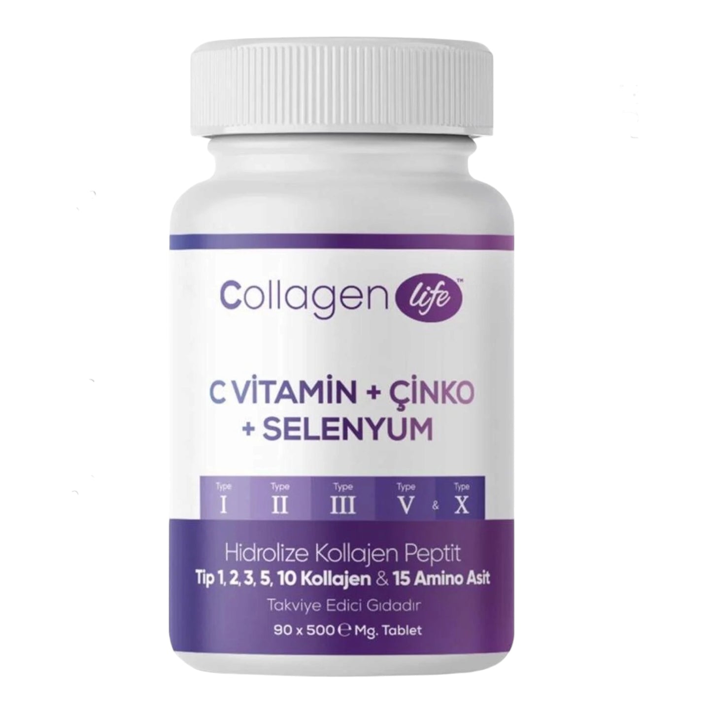 Collagen Life Hydrolyzed Collagen Type I, II, III, V & X met Vitamine C, Zink en Selenium - 90 Tabletten