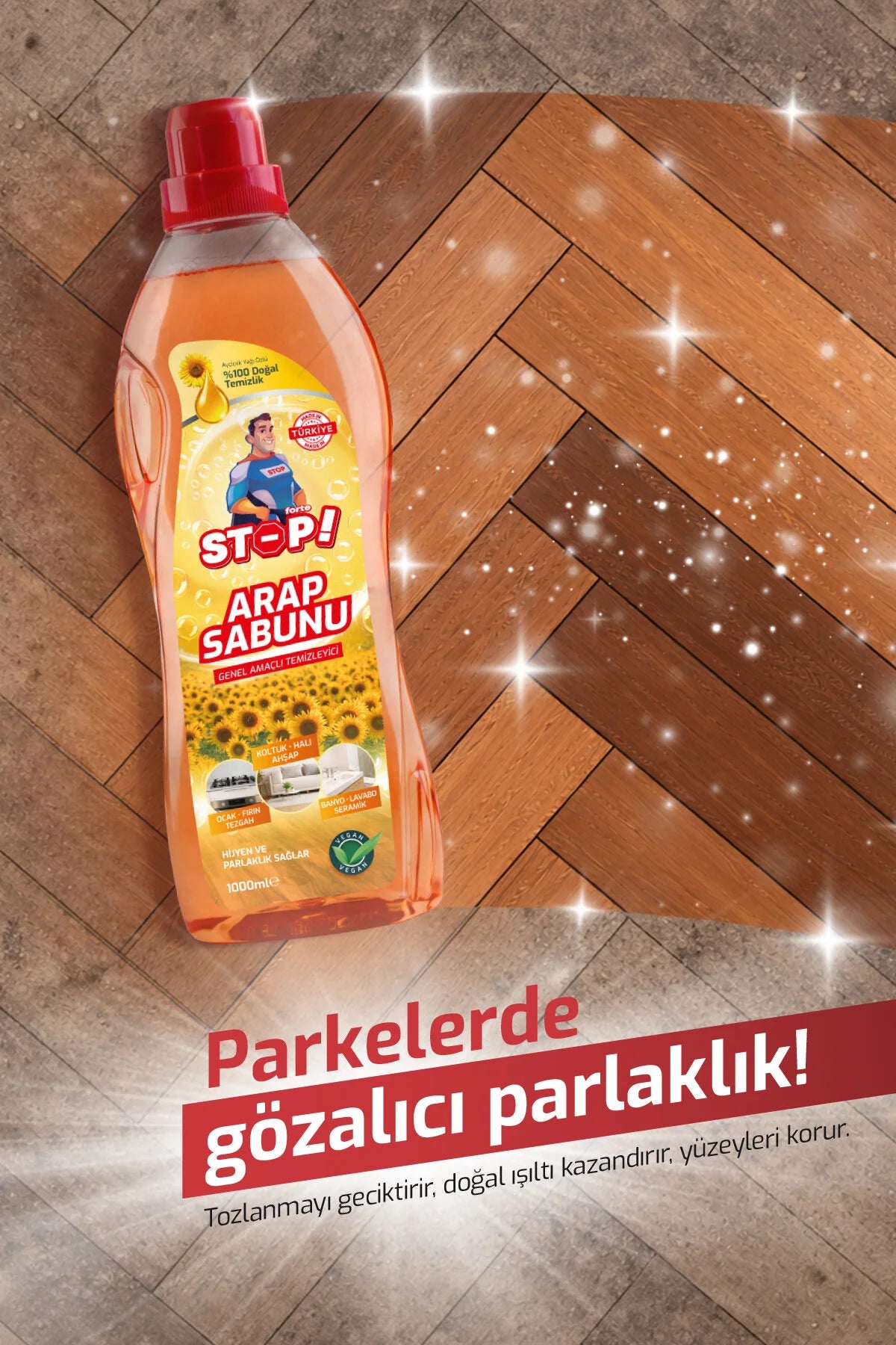 Stop Forte Arabische Zeep -Arap sabunu met Zonnebloemolie – Allesreiniger voor Vloeren, Tapijt, Meubels, Keuken & Badkamer – 1000 ml
